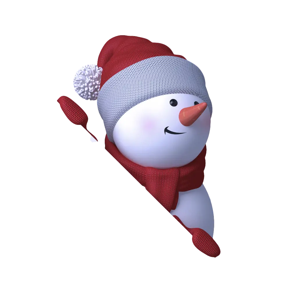 Smiling Snowman Wearing Red Hat and Scarf