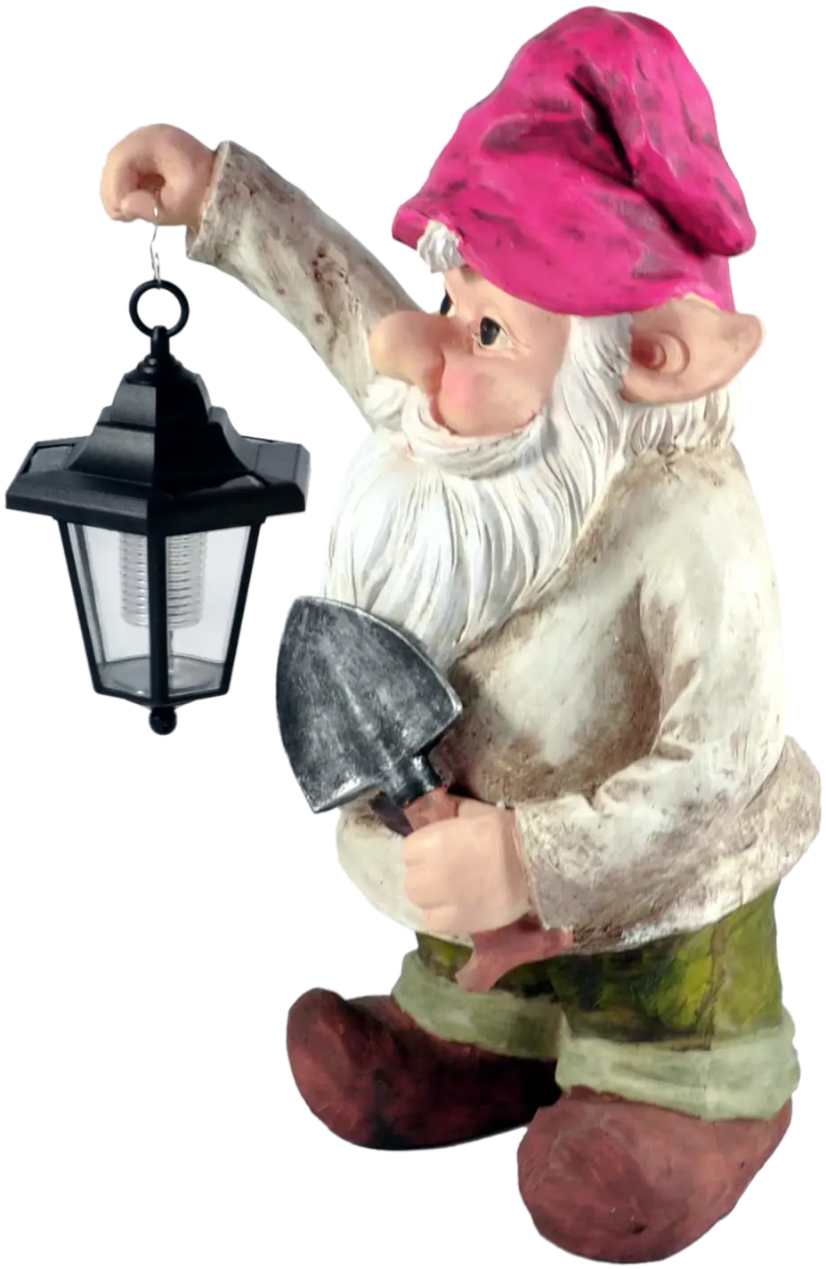 Garden Gnome Holding Lantern and Shovel