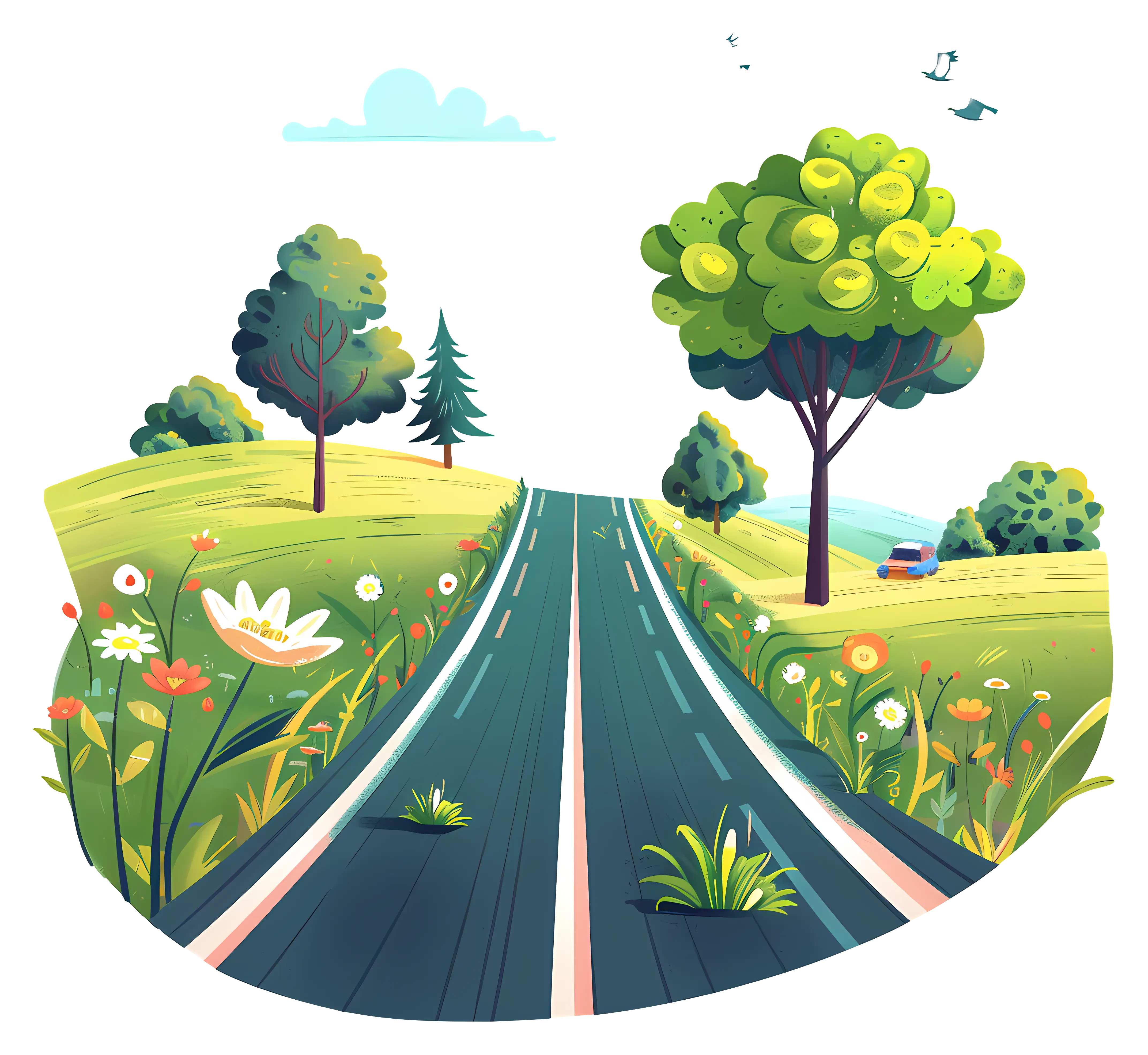 Summer Landscape with Road and Greenery