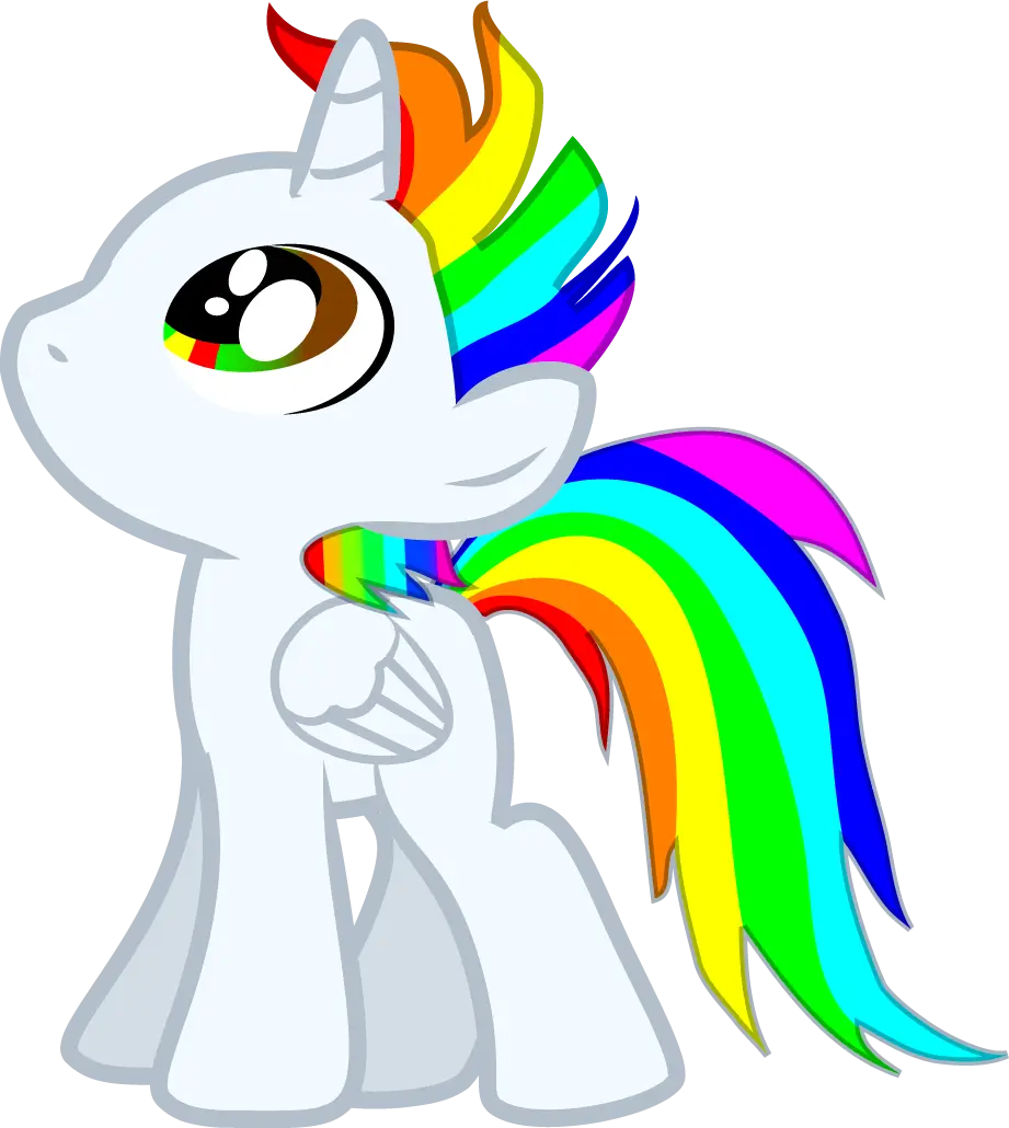 Cartoon White Pony With Colorful Rainbow Mane