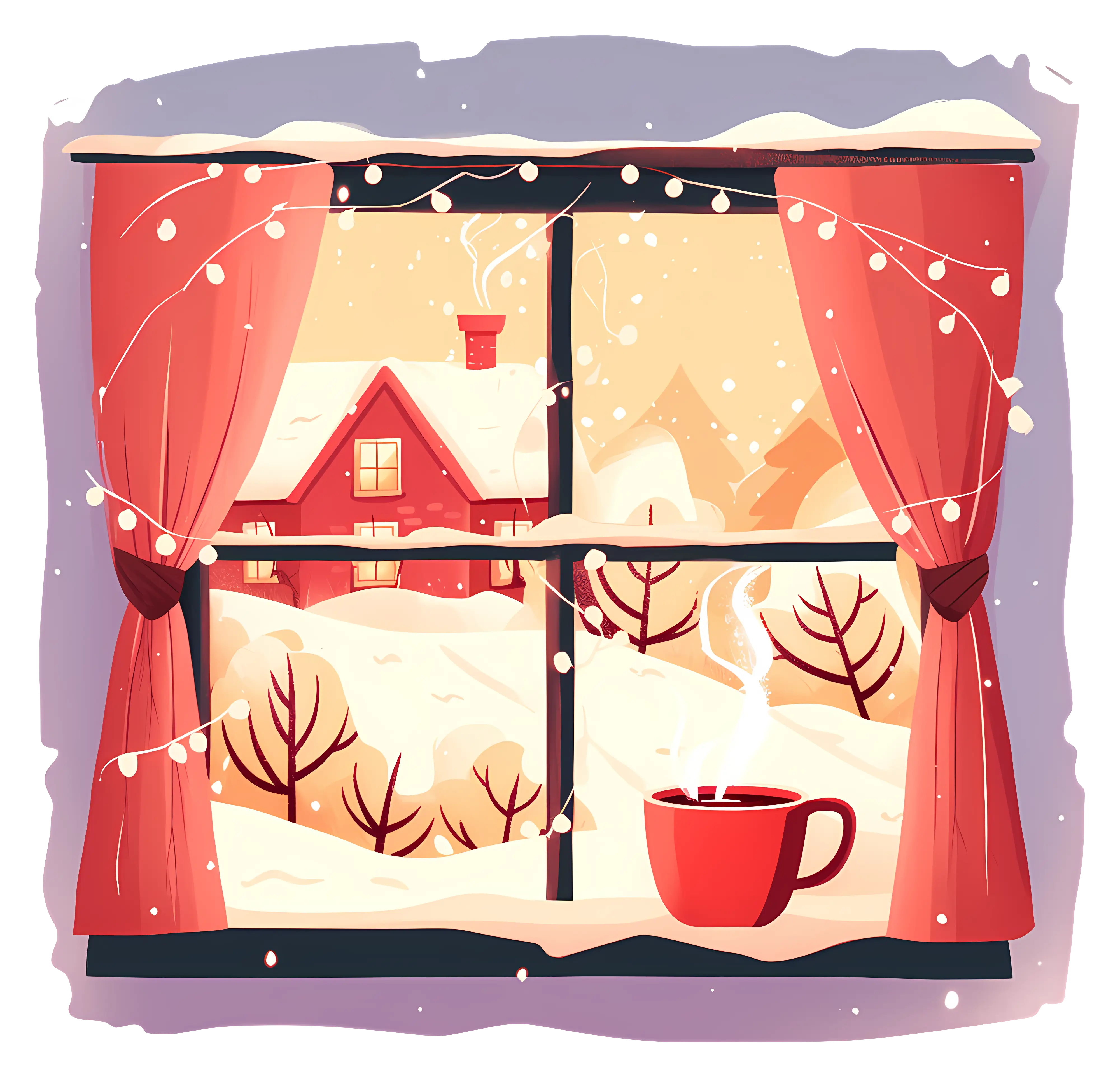 Winter Cozy Window Scene with Snow