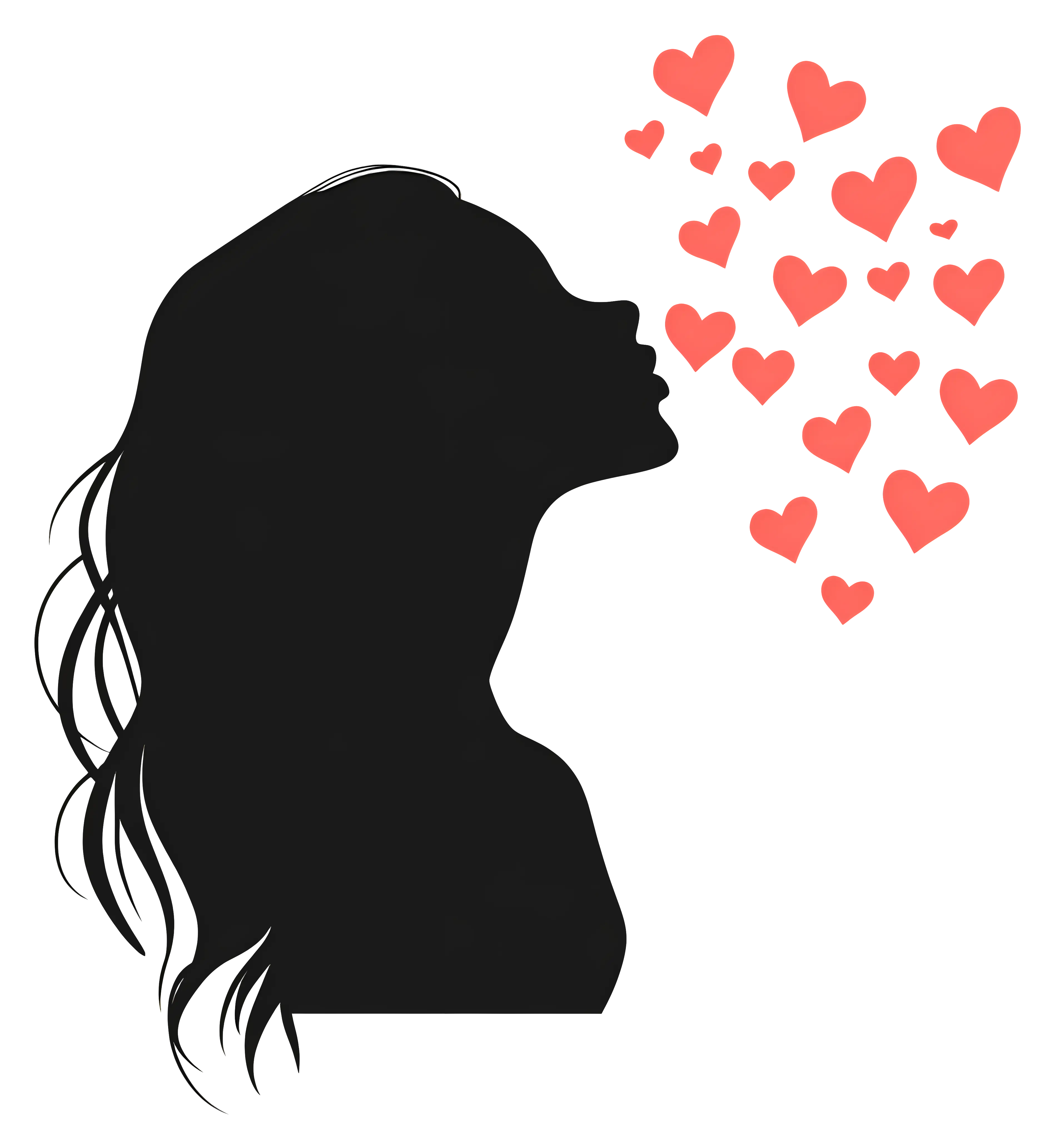 Silhouette Woman Blowing Hearts