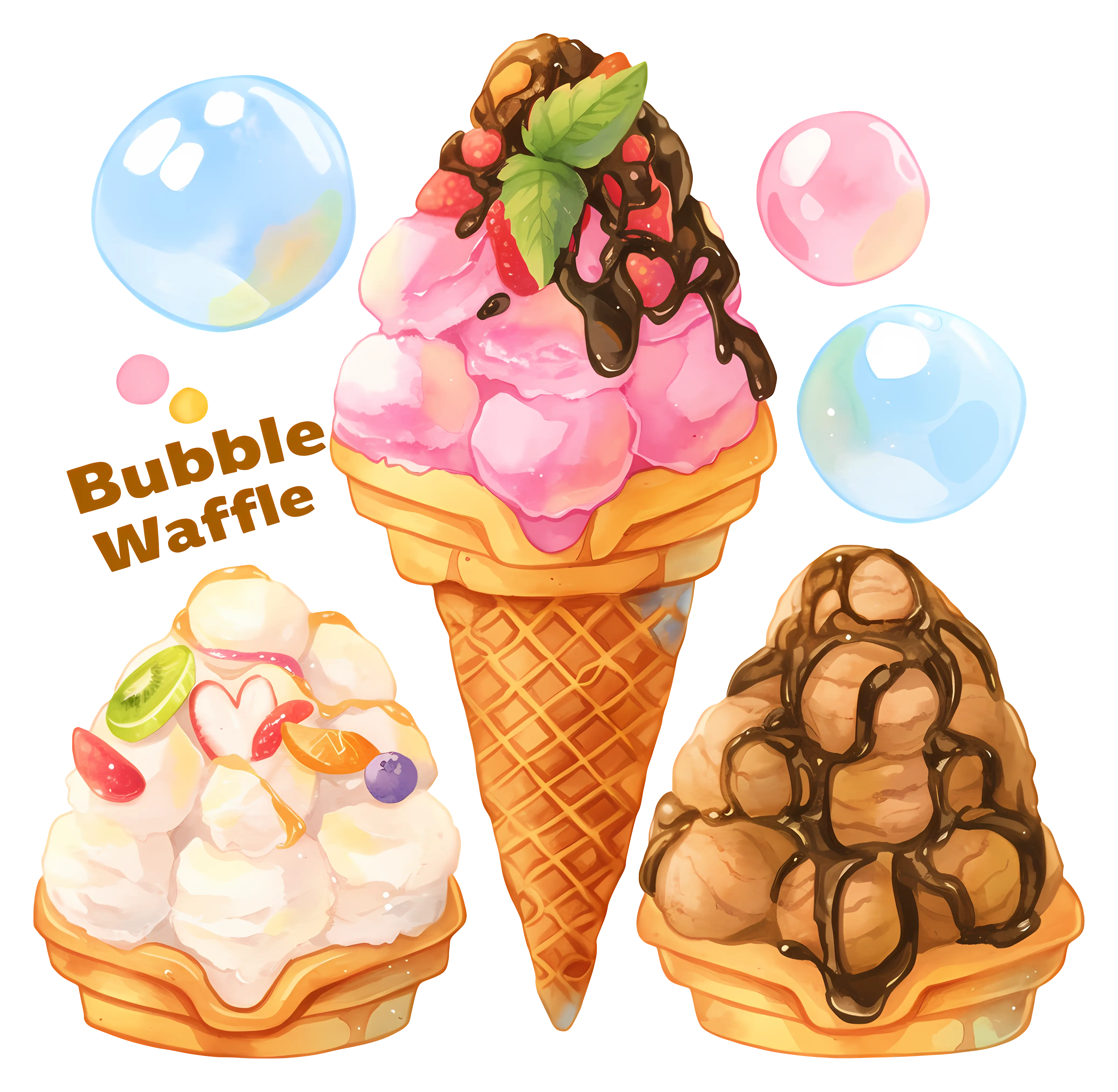 Delicious Bubble Waffle Ice Cream Cones