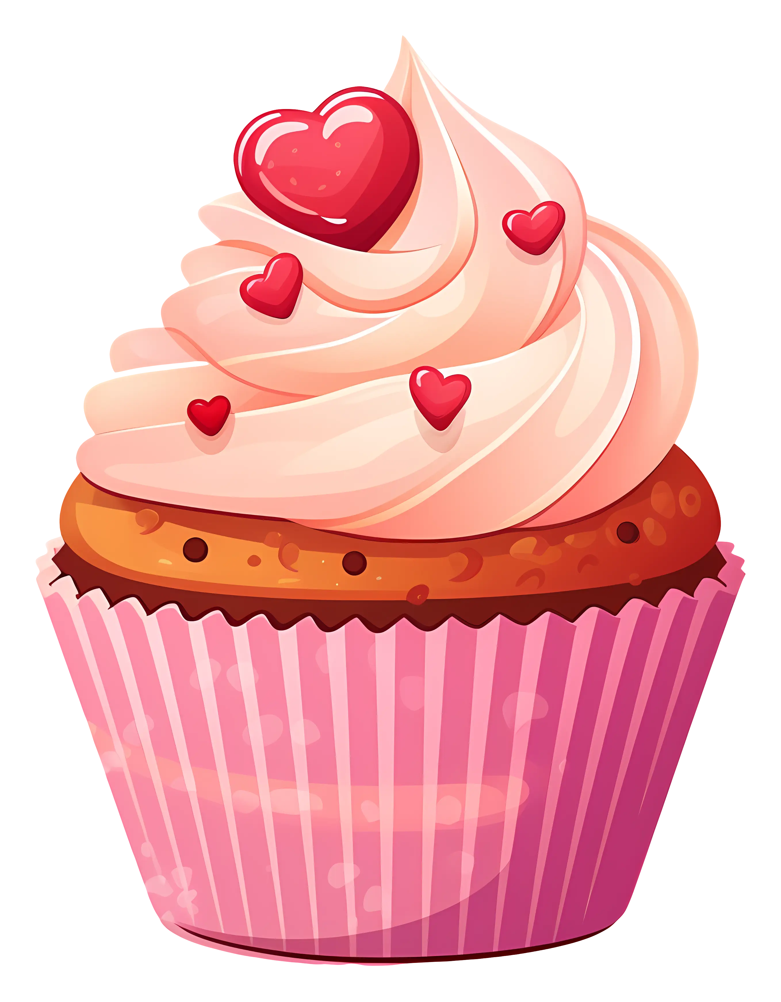 Pink Cupcake with Heart Decorations