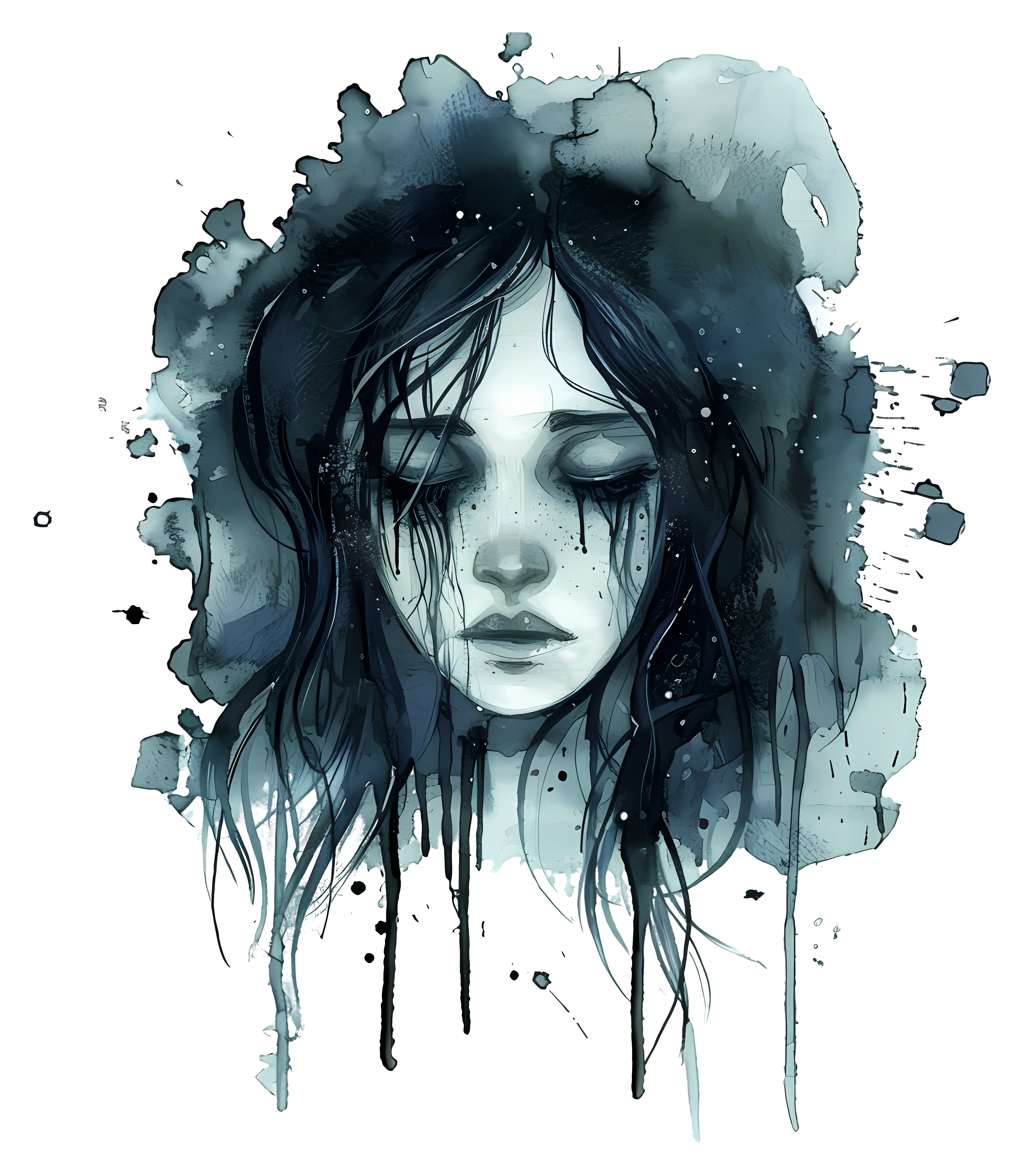 Sad Girl Watercolor Portrait