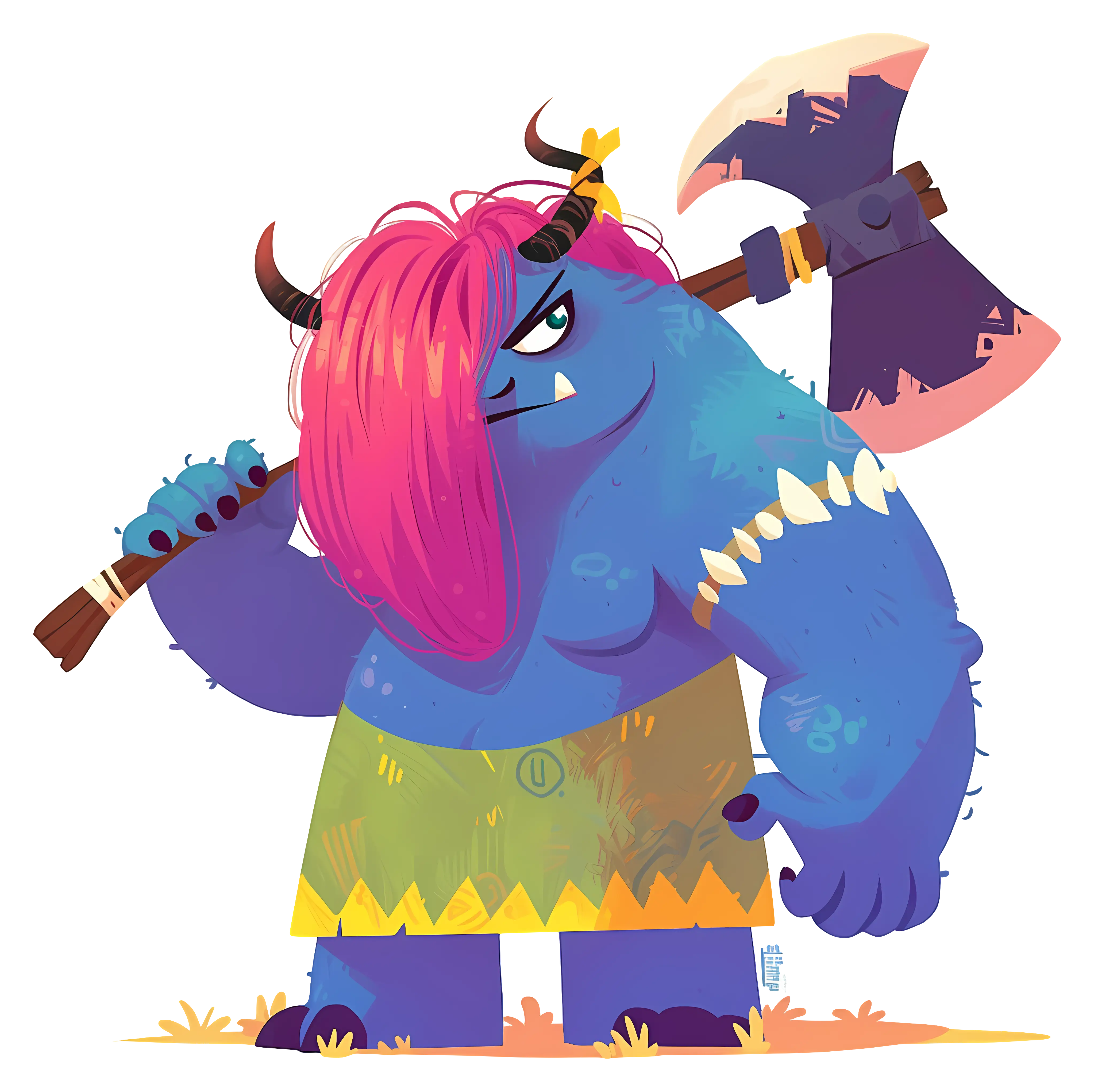 Blue Monster with Axe and Horns