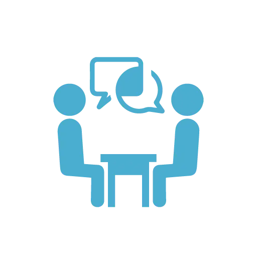 Blue discussion icon with speech bubbles