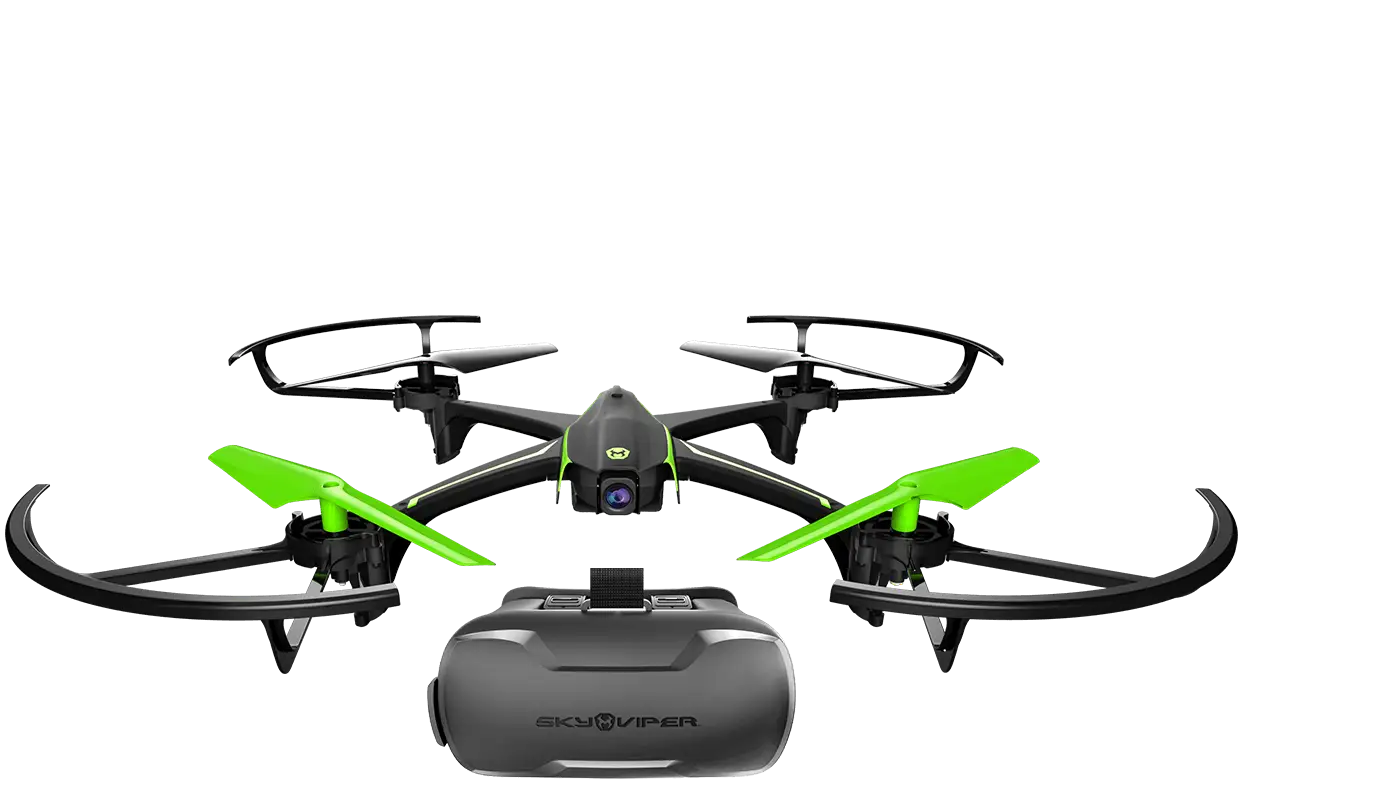 Drone with Green Propellers and Camera
