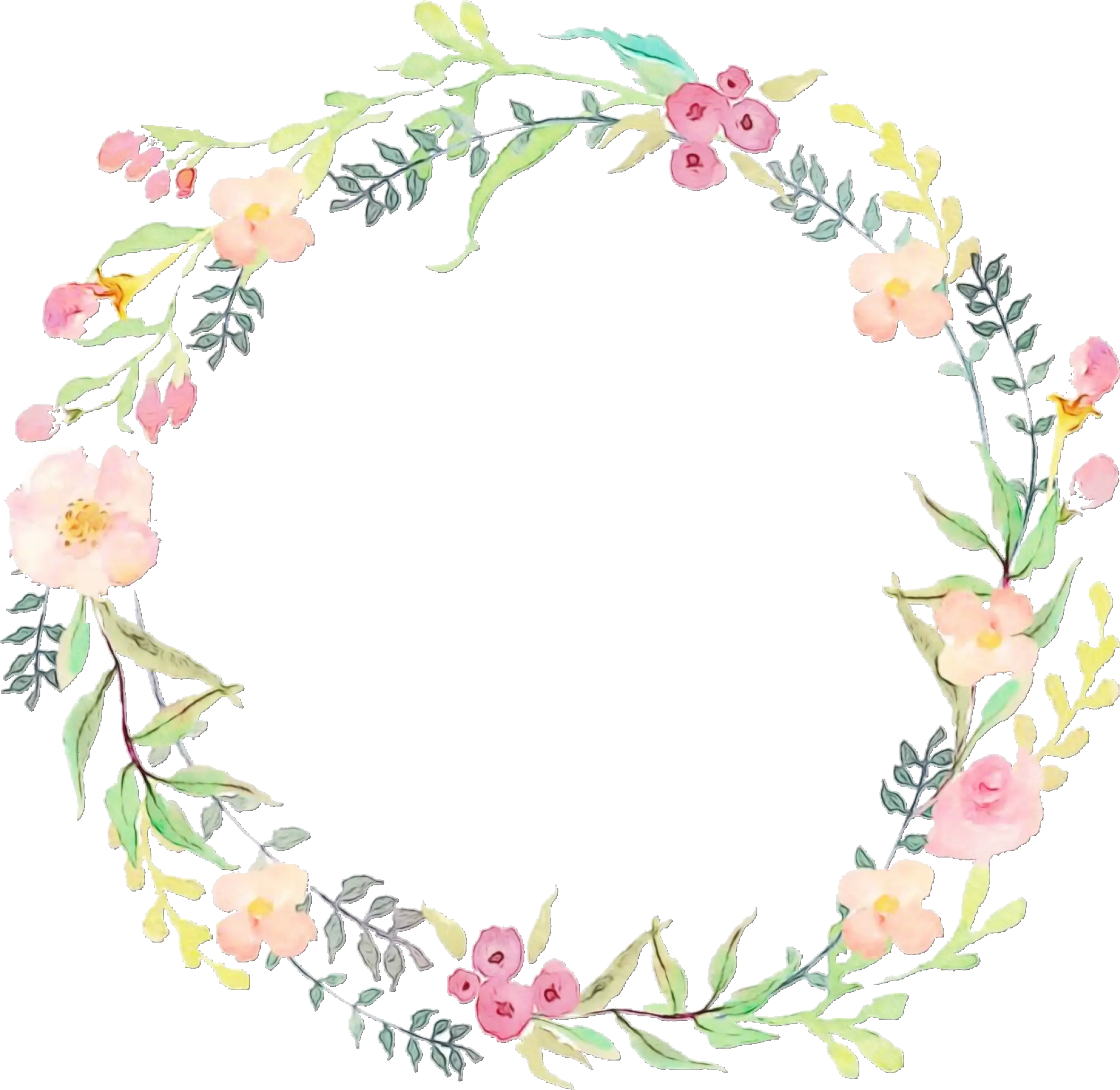 Watercolor Floral Wreath with Pastel Flowers