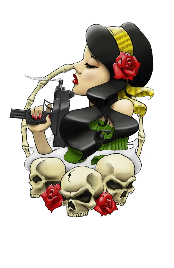 Tattoo Art with Woman and Skulls