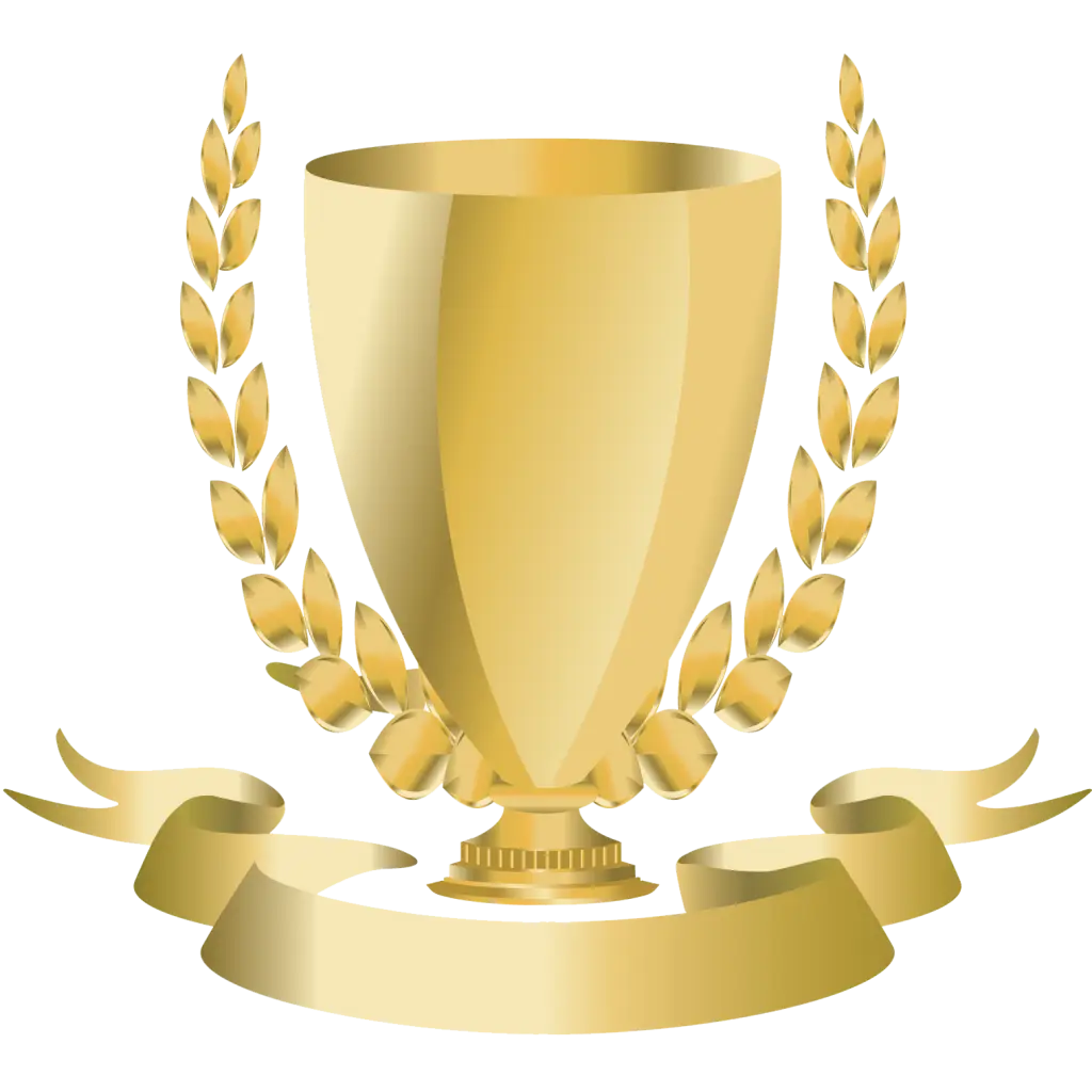 Golden Trophy with Laurel Leaves and Ribbon