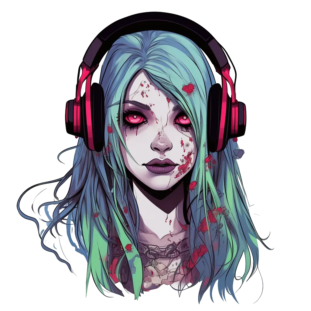 Zombie Girl with Headphones Illustration