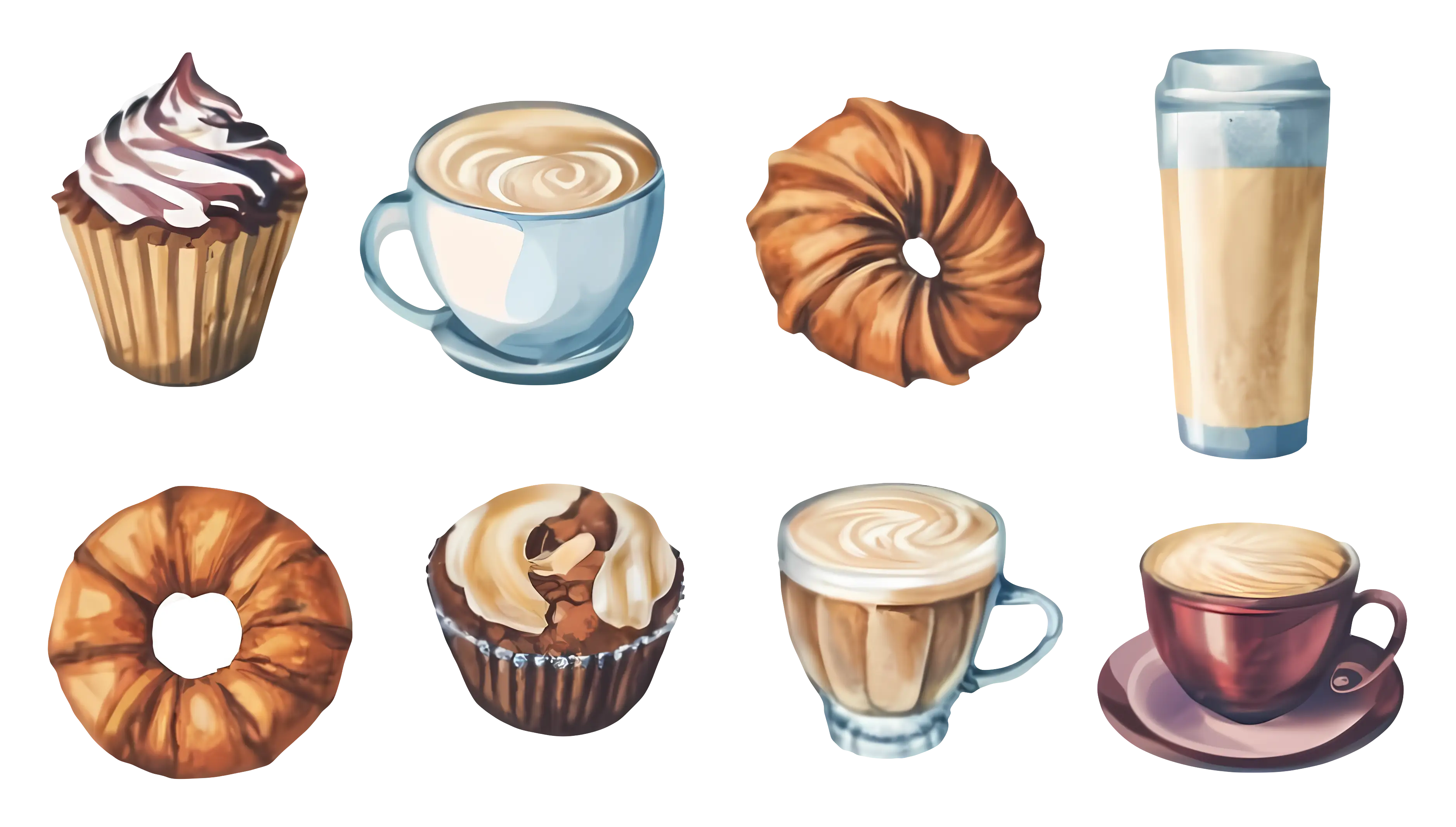 Illustration of Coffee Cups and Pastries