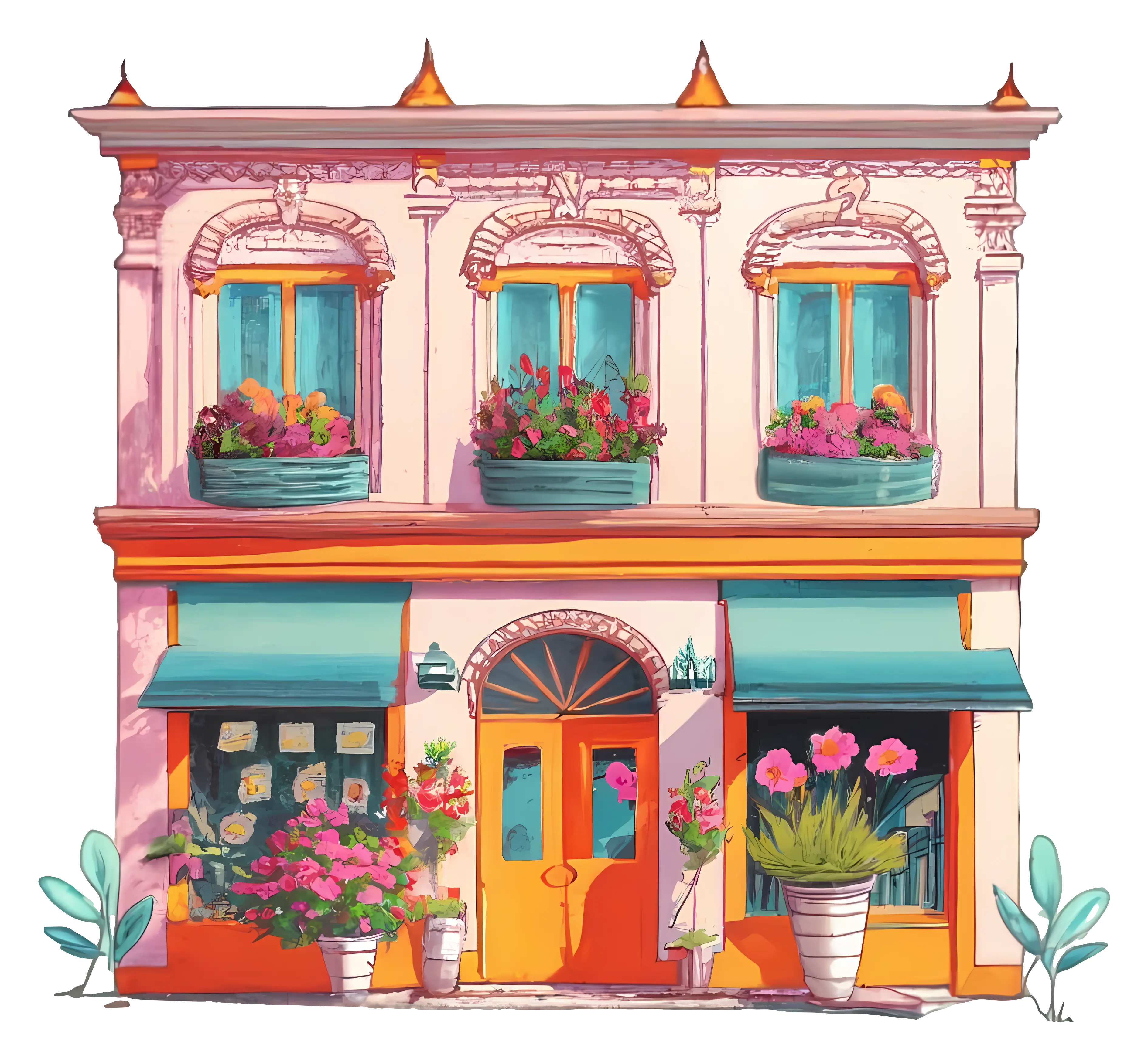 Pink Two-Story Shop with Flower Decor