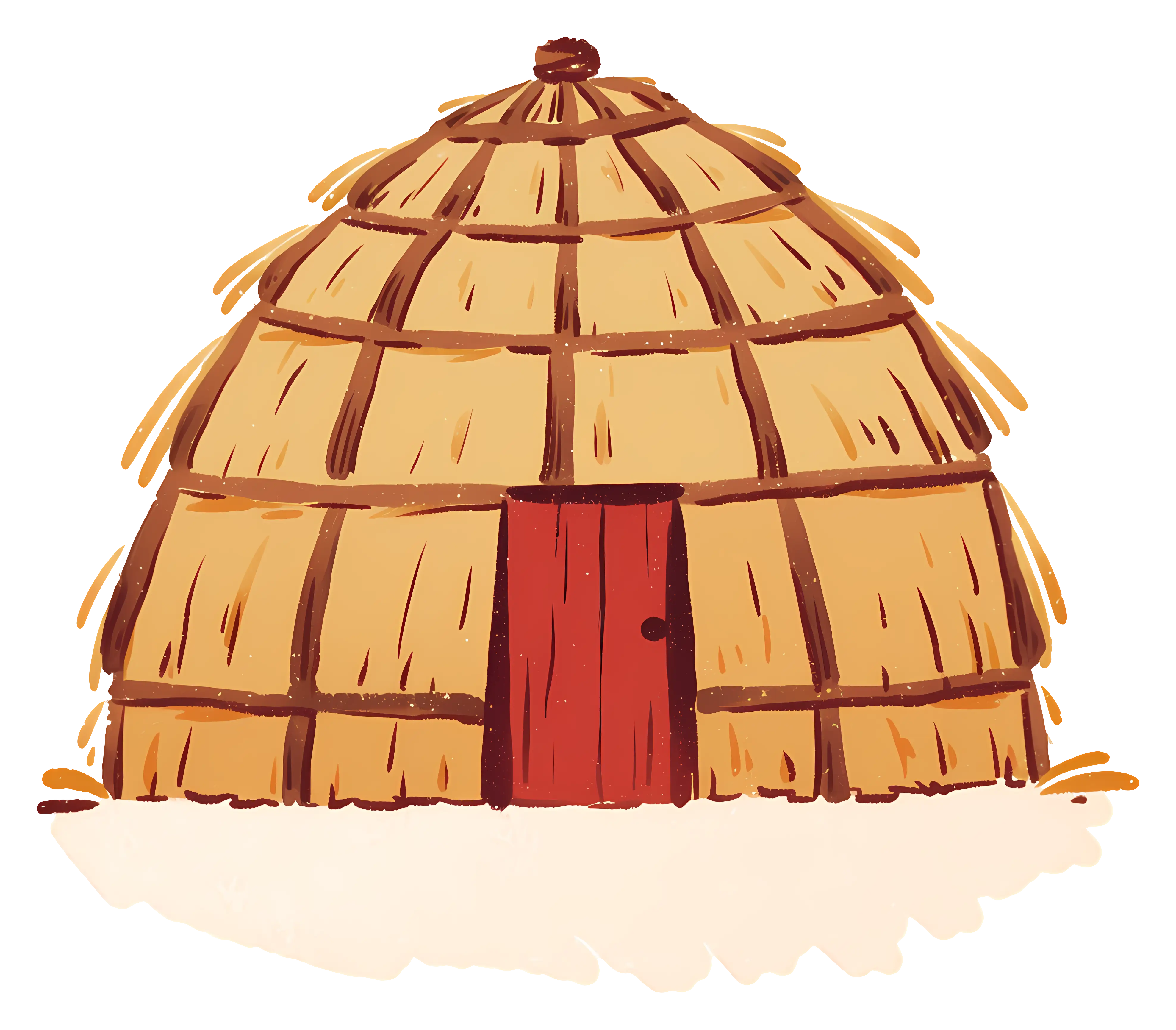 Straw Hut with Red Door