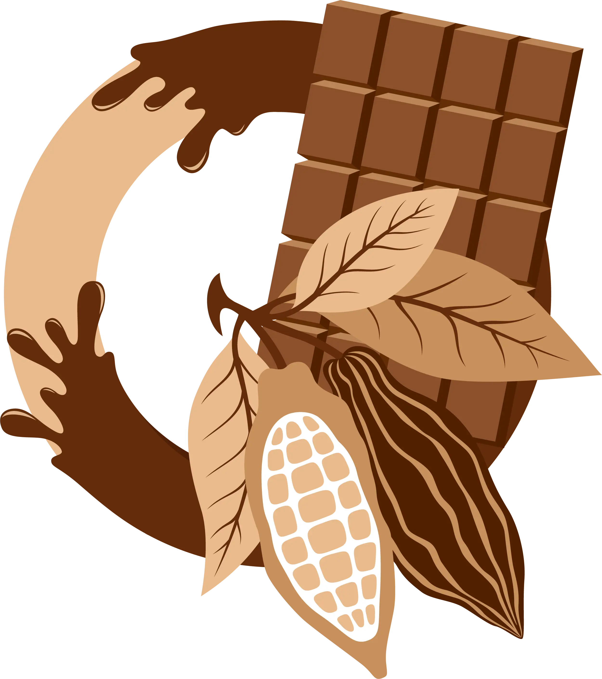 Chocolate Bar with Cocoa Beans and Leaves