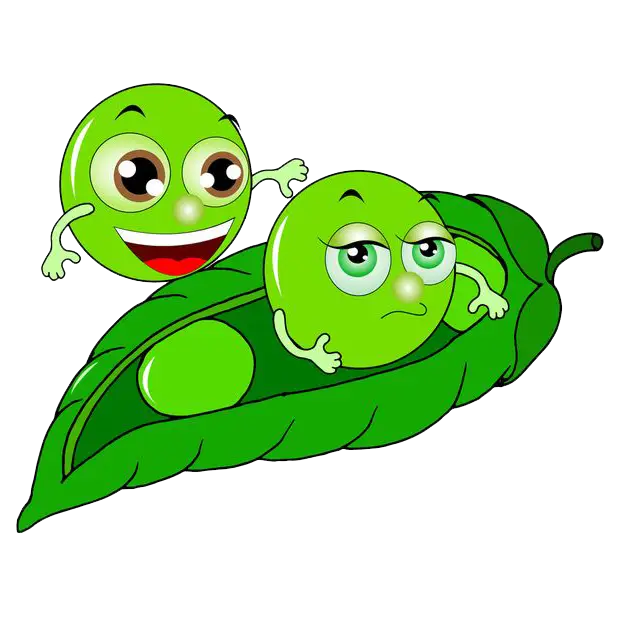 Cartoon Peas on Leaf