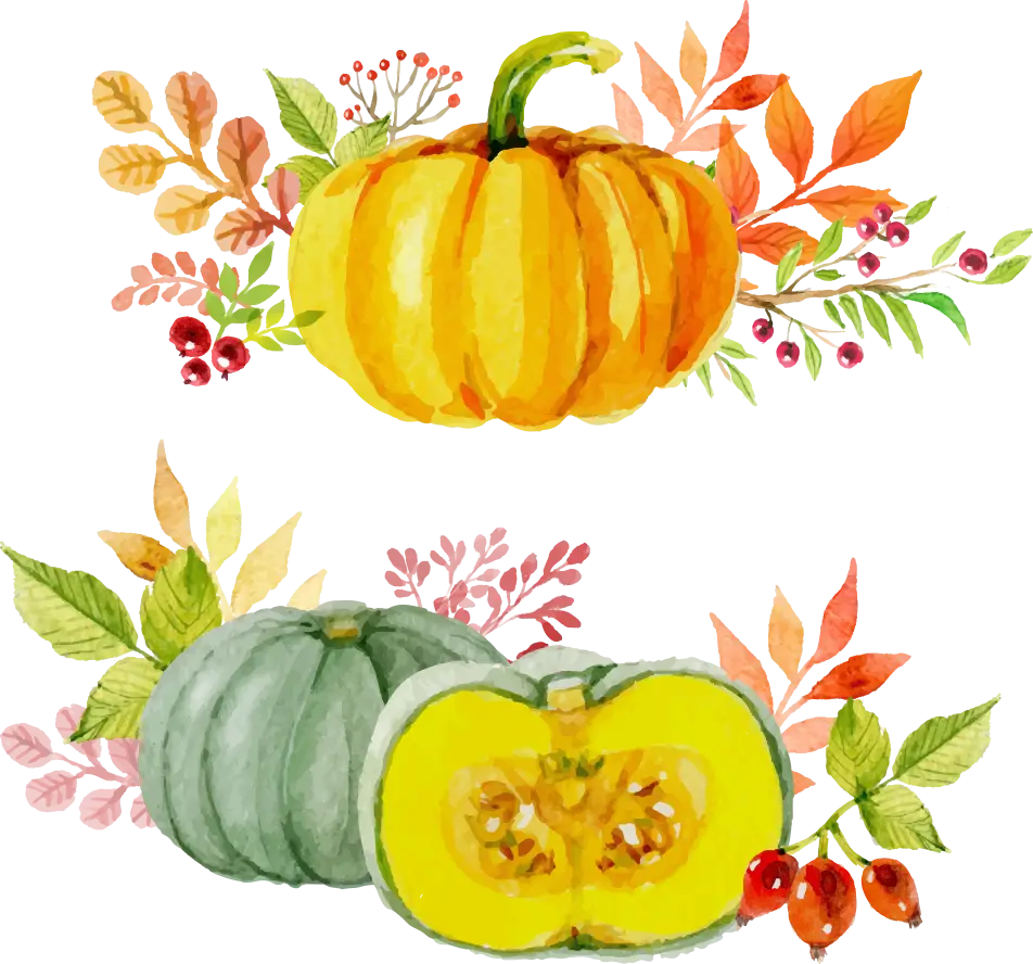 Pumpkin and Squash with Autumn Leaves
