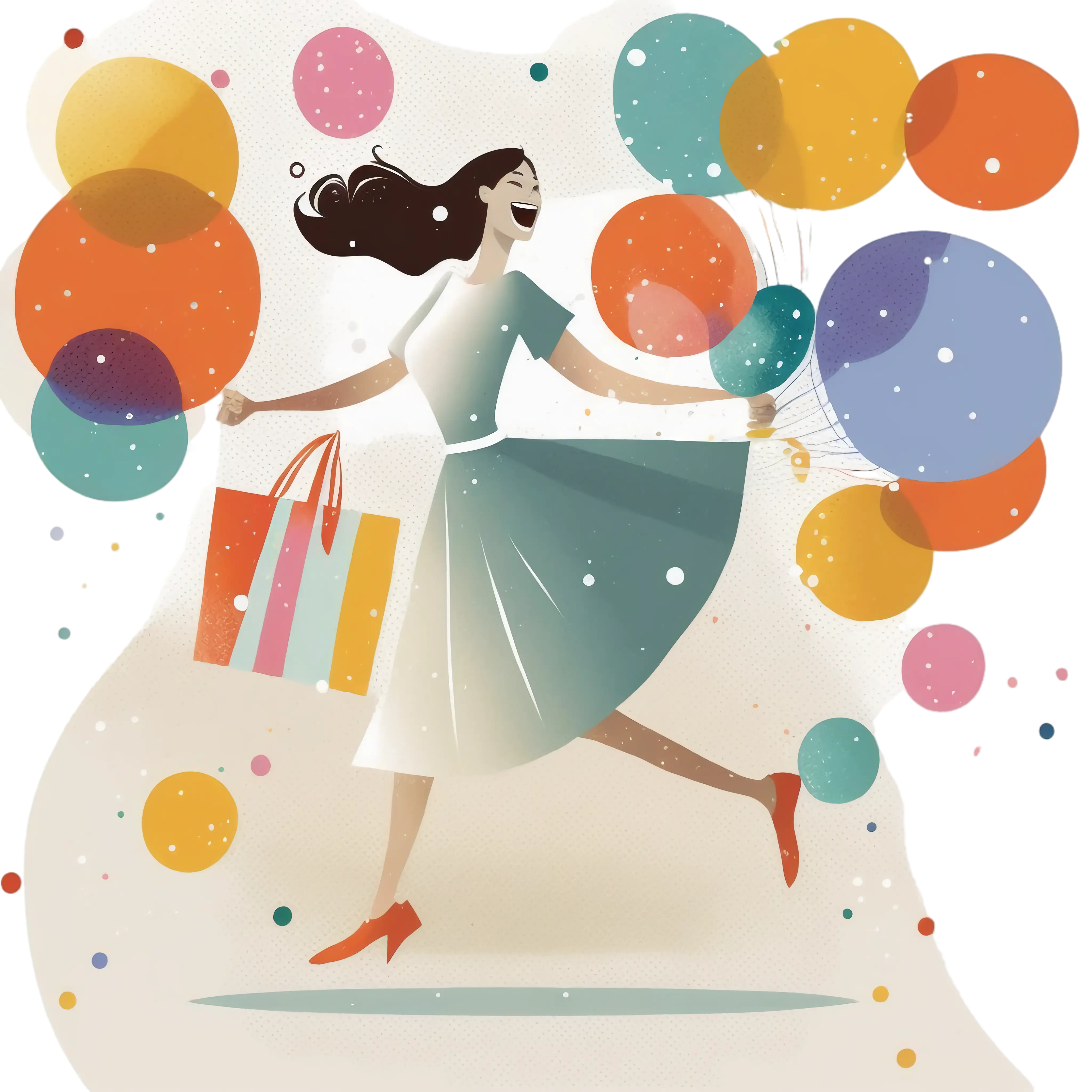 Happy Woman with Balloons and Shopping Bag