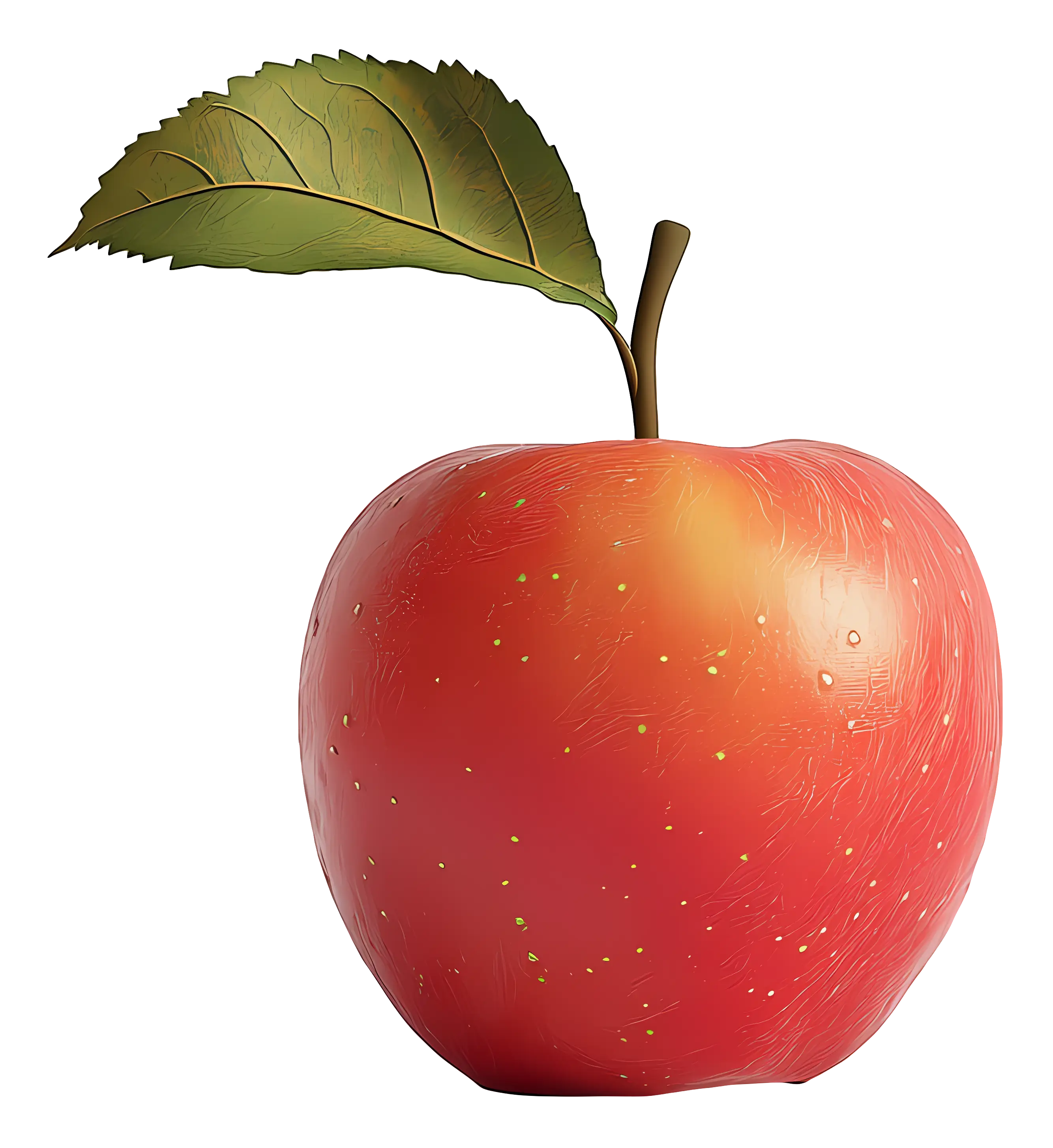 Red Apple with Green Leaf Illustration