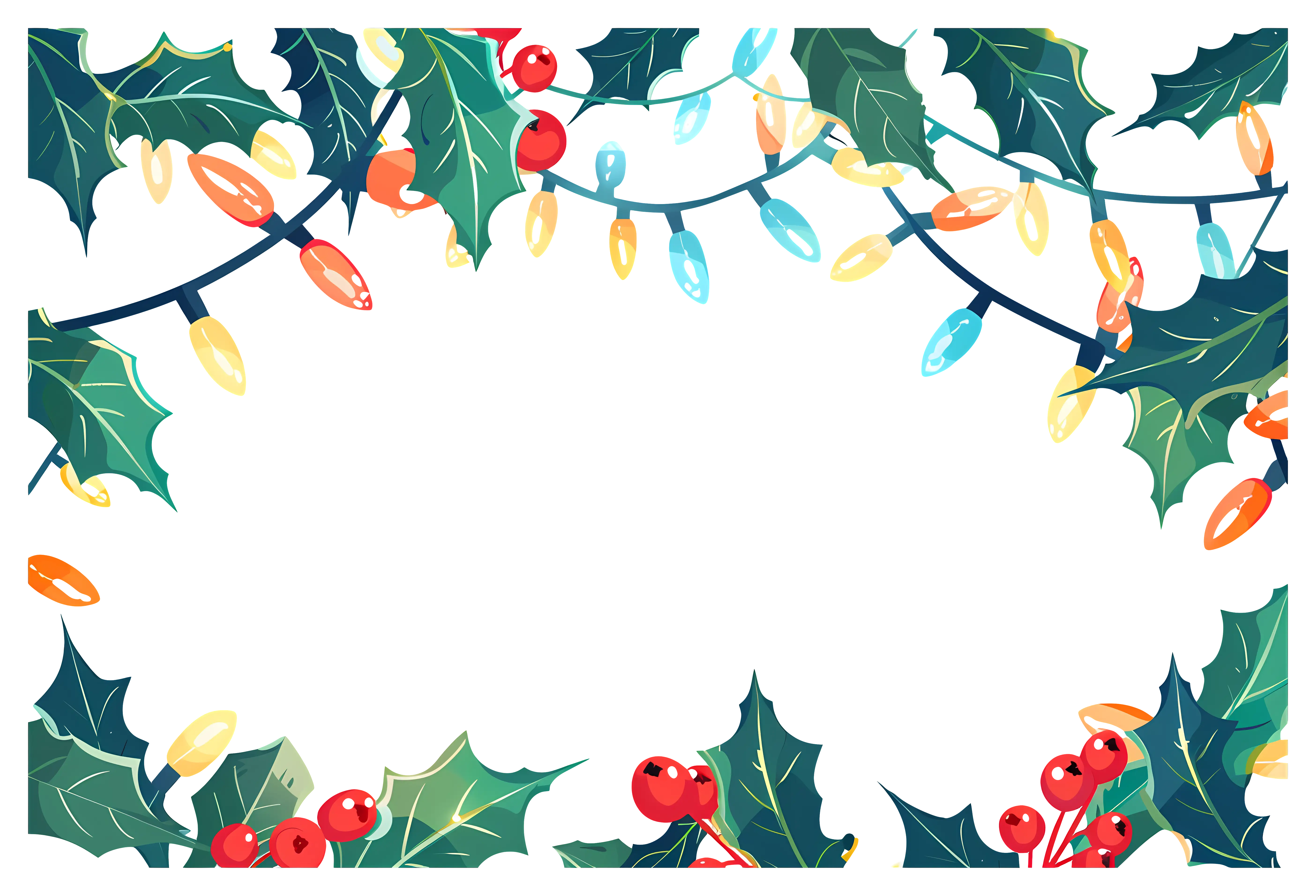 Christmas Holly Frame with Decorative Lights