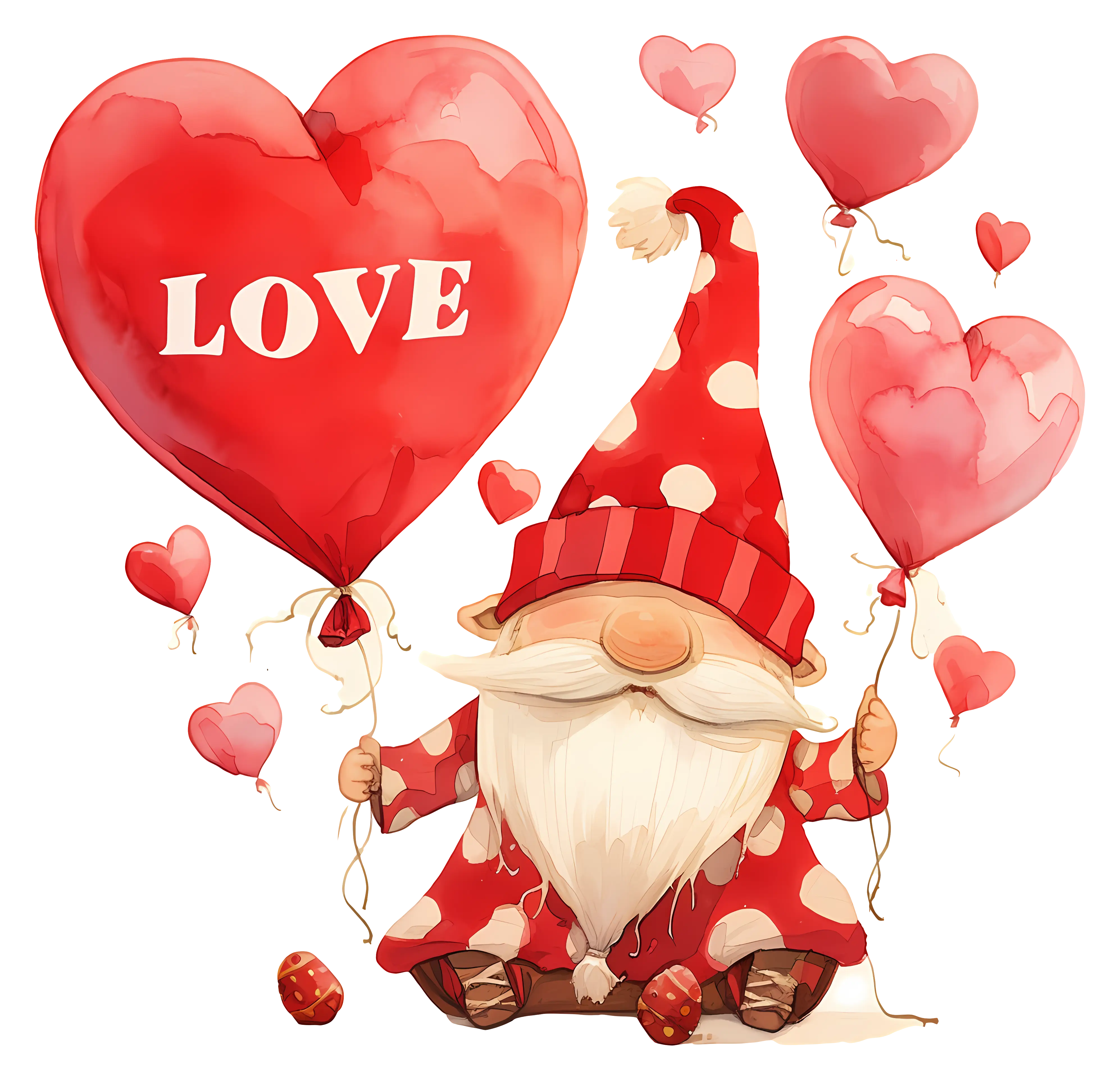 Valentine Gnome with Heart Balloons