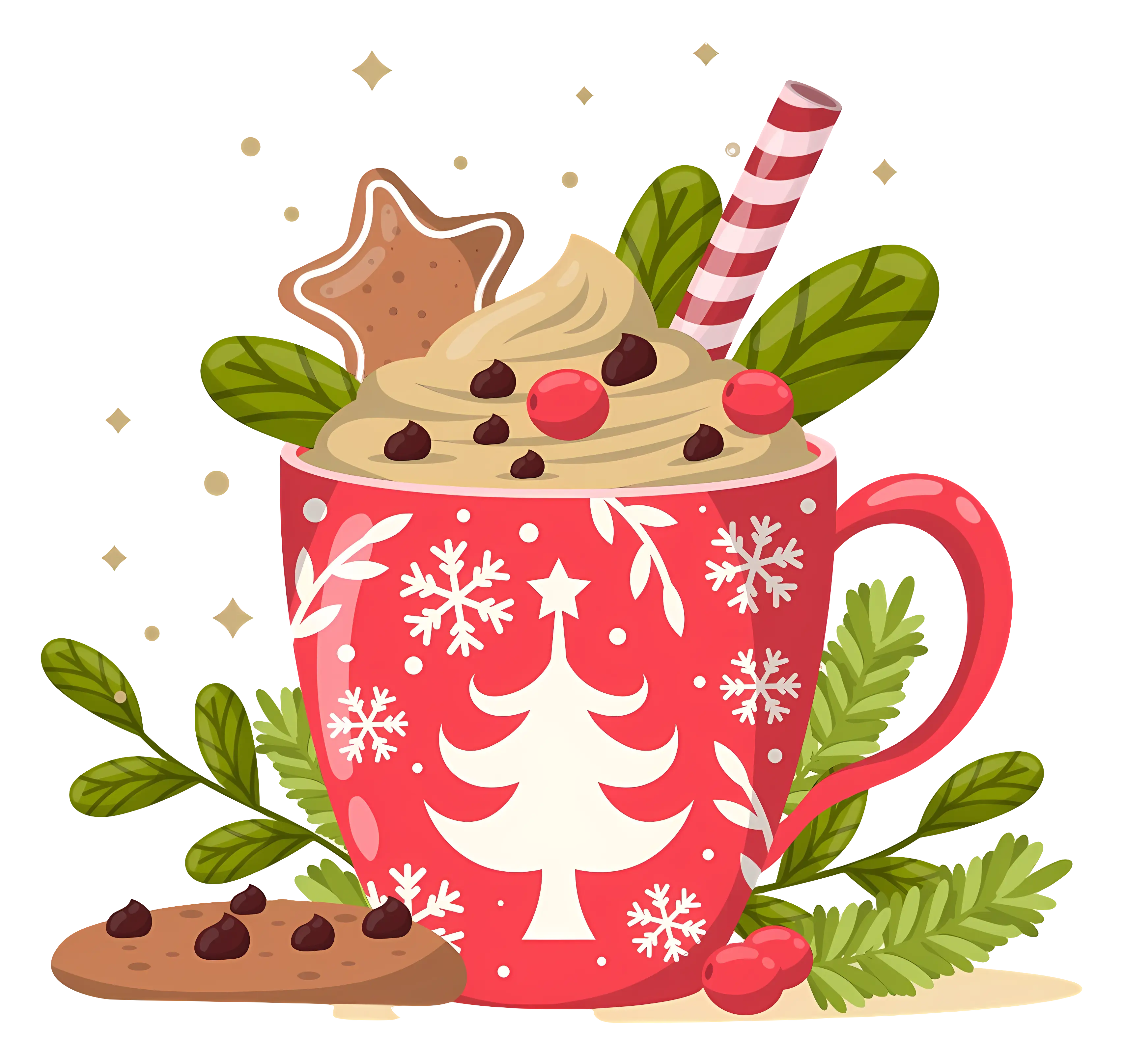 Red Cup with Holiday Decorations and Hot Cocoa