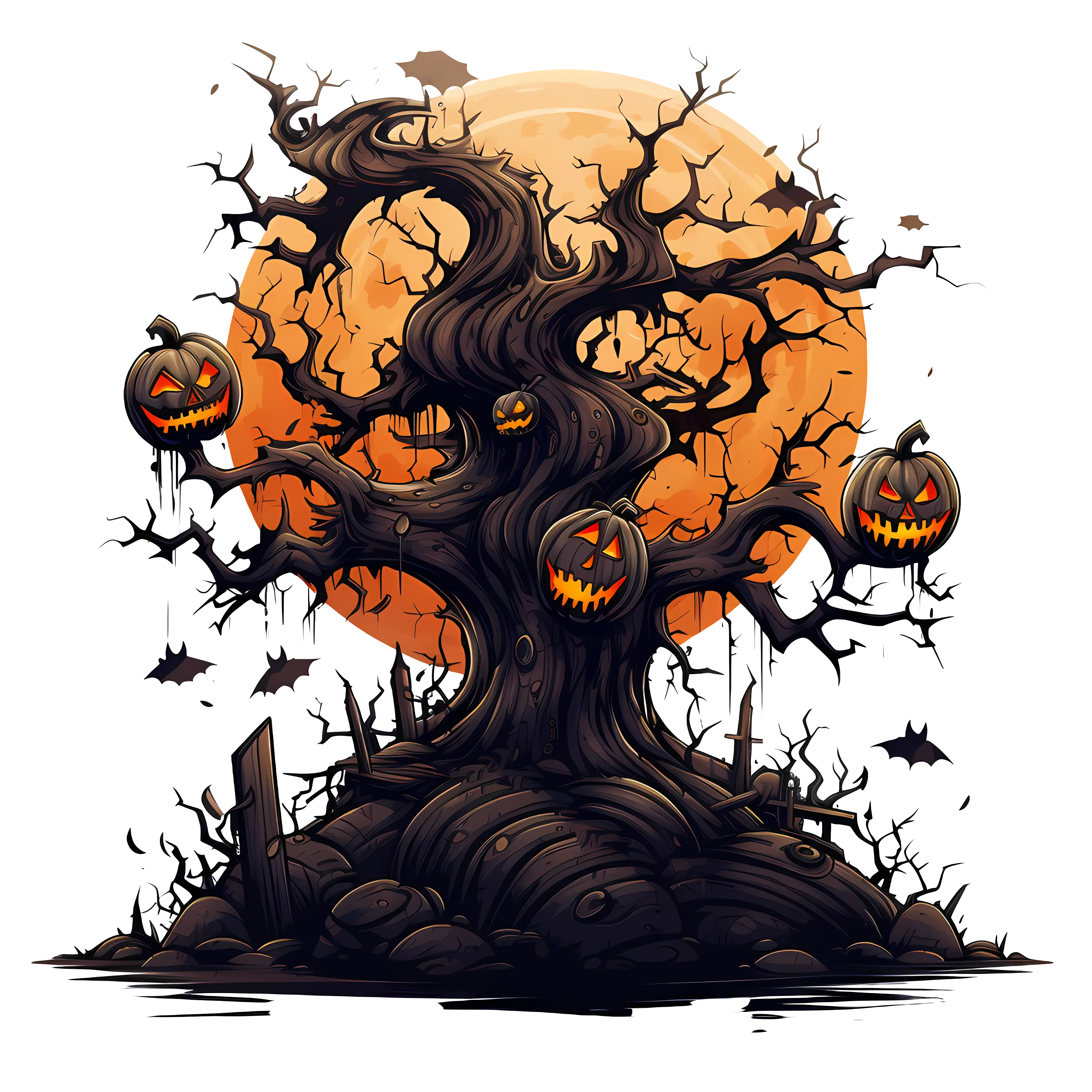 Spooky Halloween Tree with Pumpkins