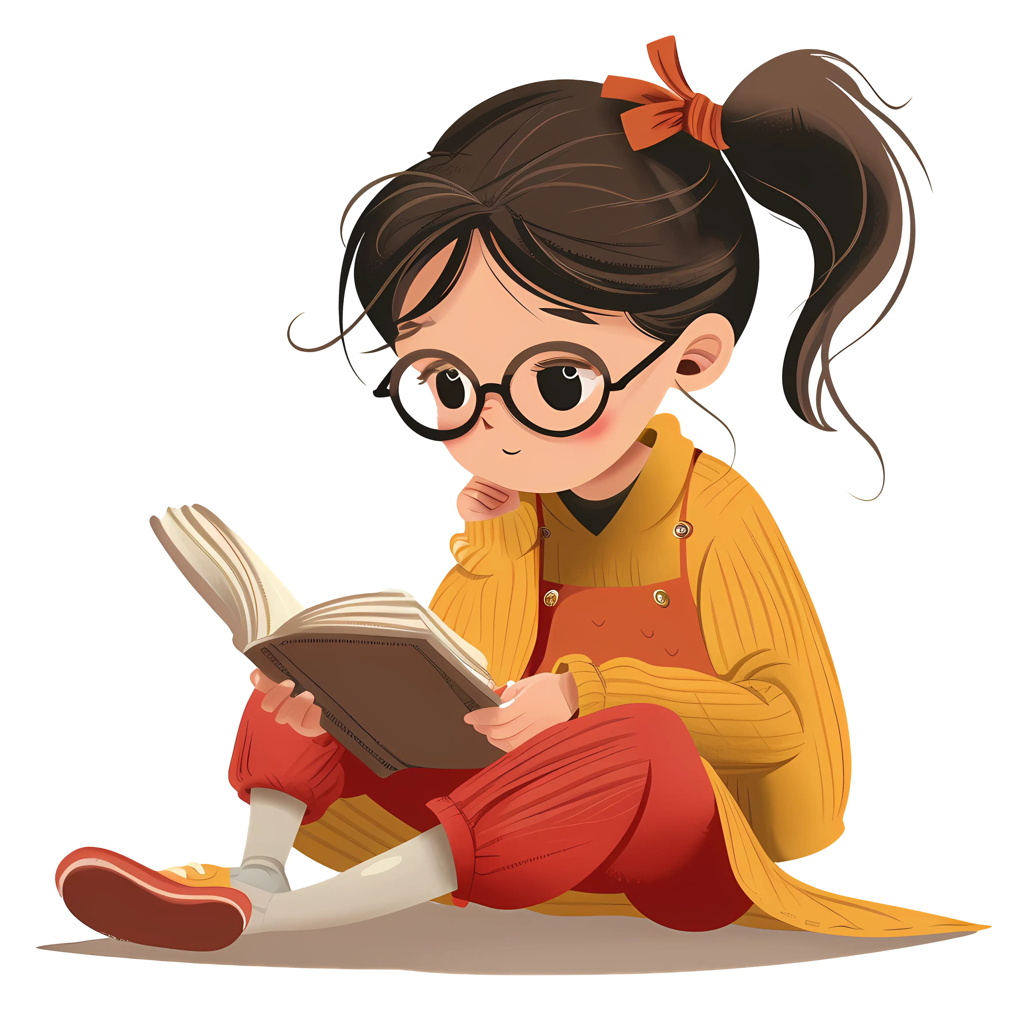 Girl with Glasses Reading a Book
