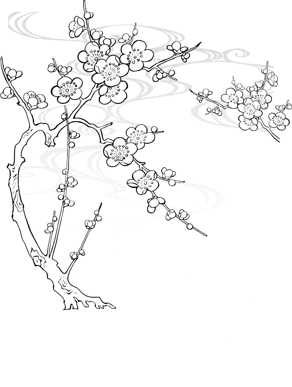 Line Art of Tree Branch with Blossoms
