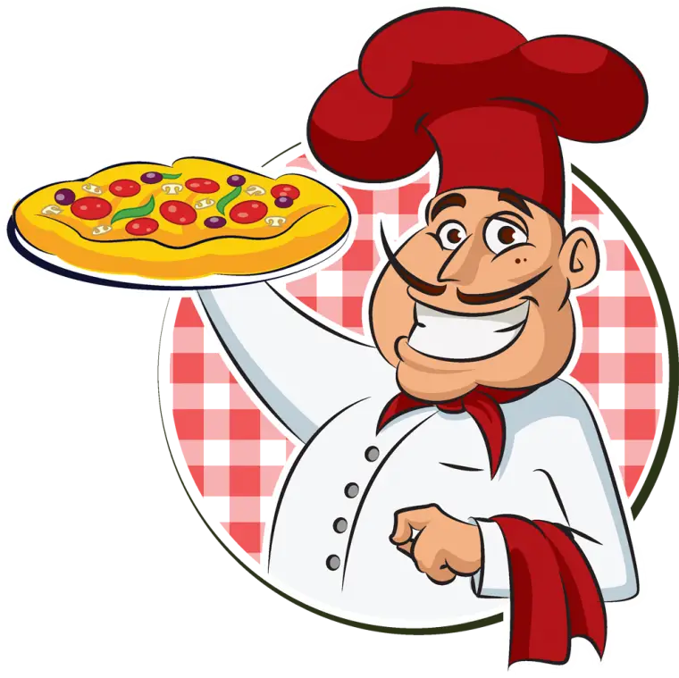 Cartoon Chef Holding Pizza Illustration