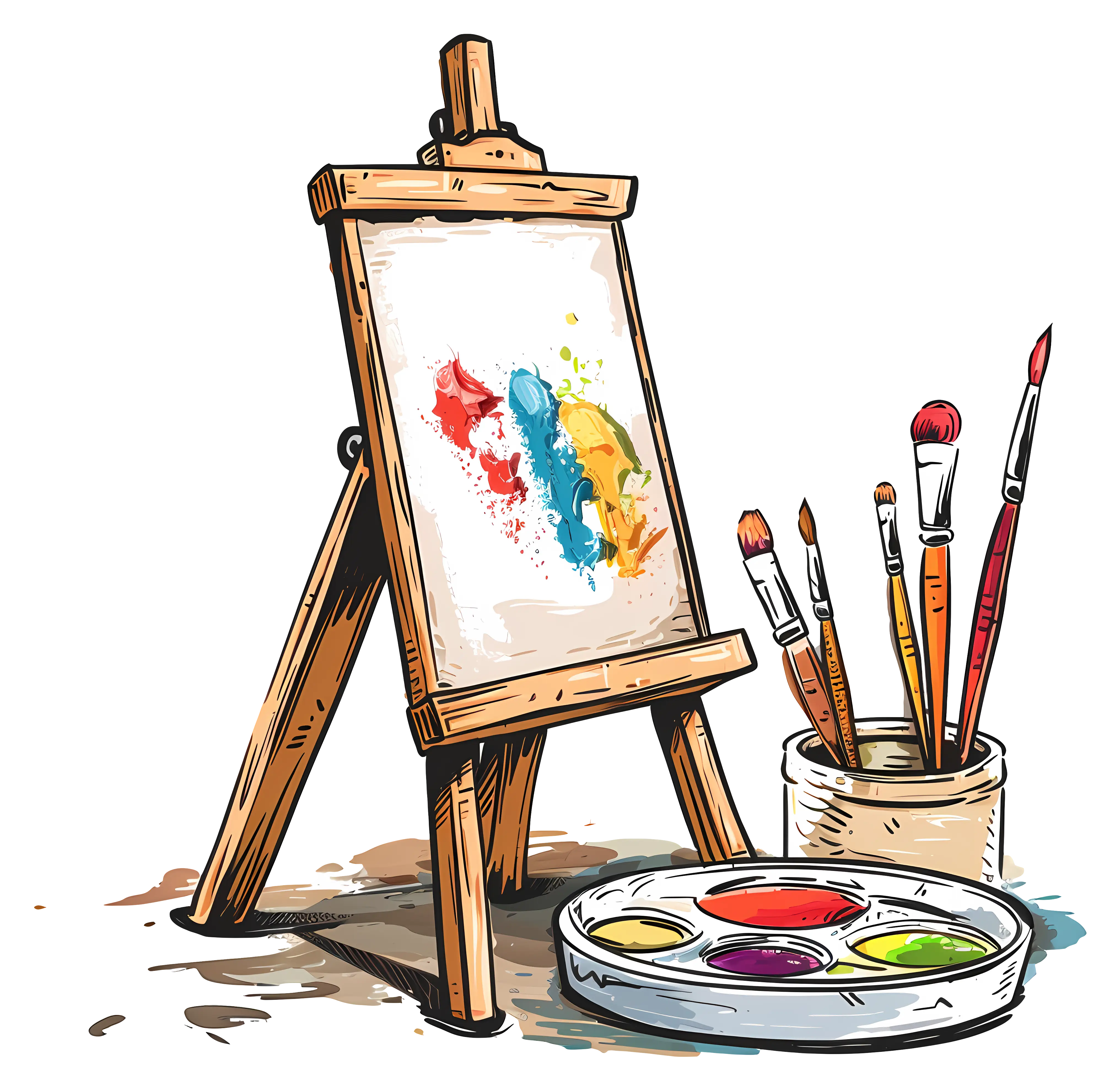 Painting Supplies and Easel Illustration