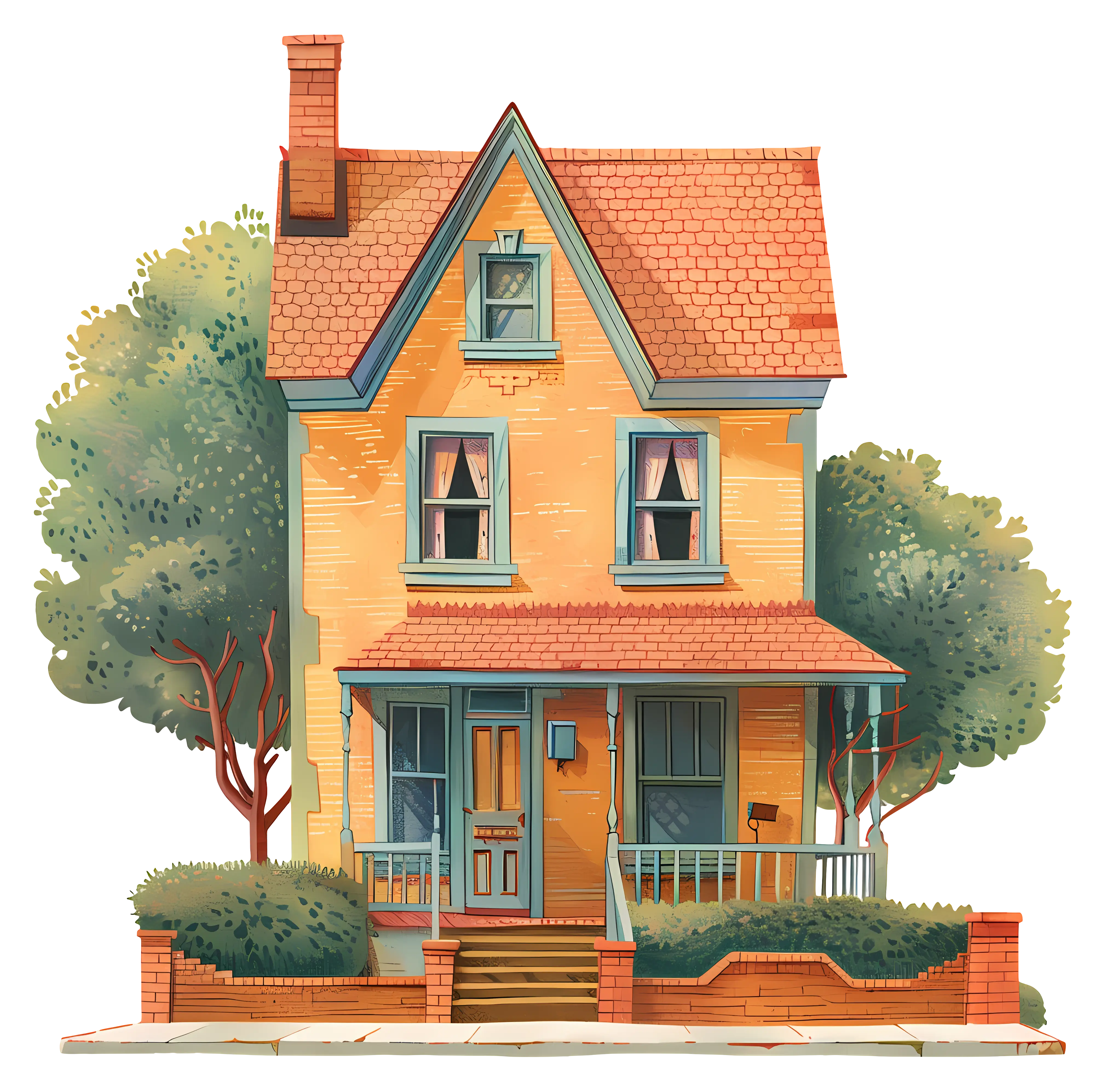 Beautiful Yellow House Illustration