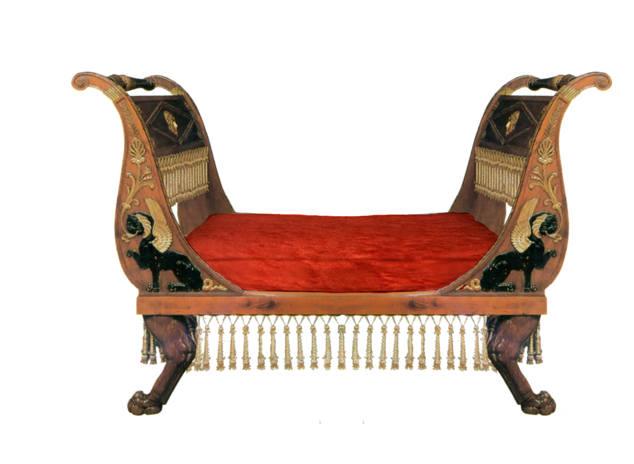 Antique Wooden Cradle with Red Bedding