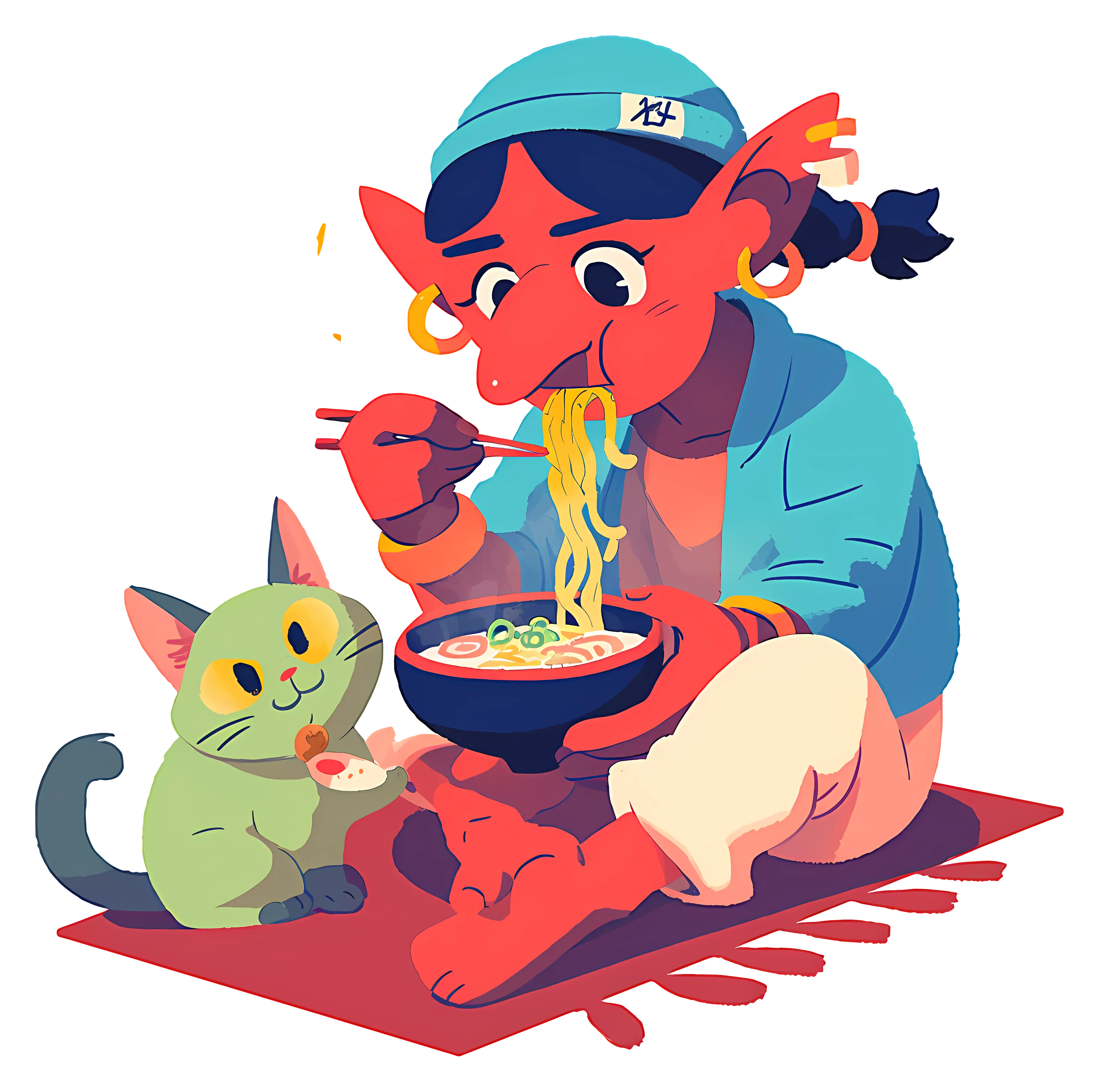 Cartoon Character Enjoying Noodles