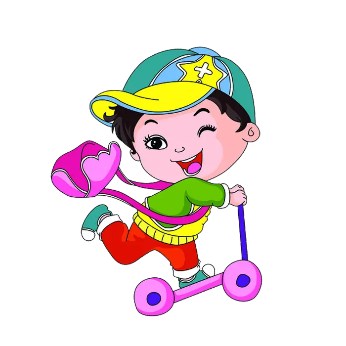 Playful Boy Riding a Scooter
