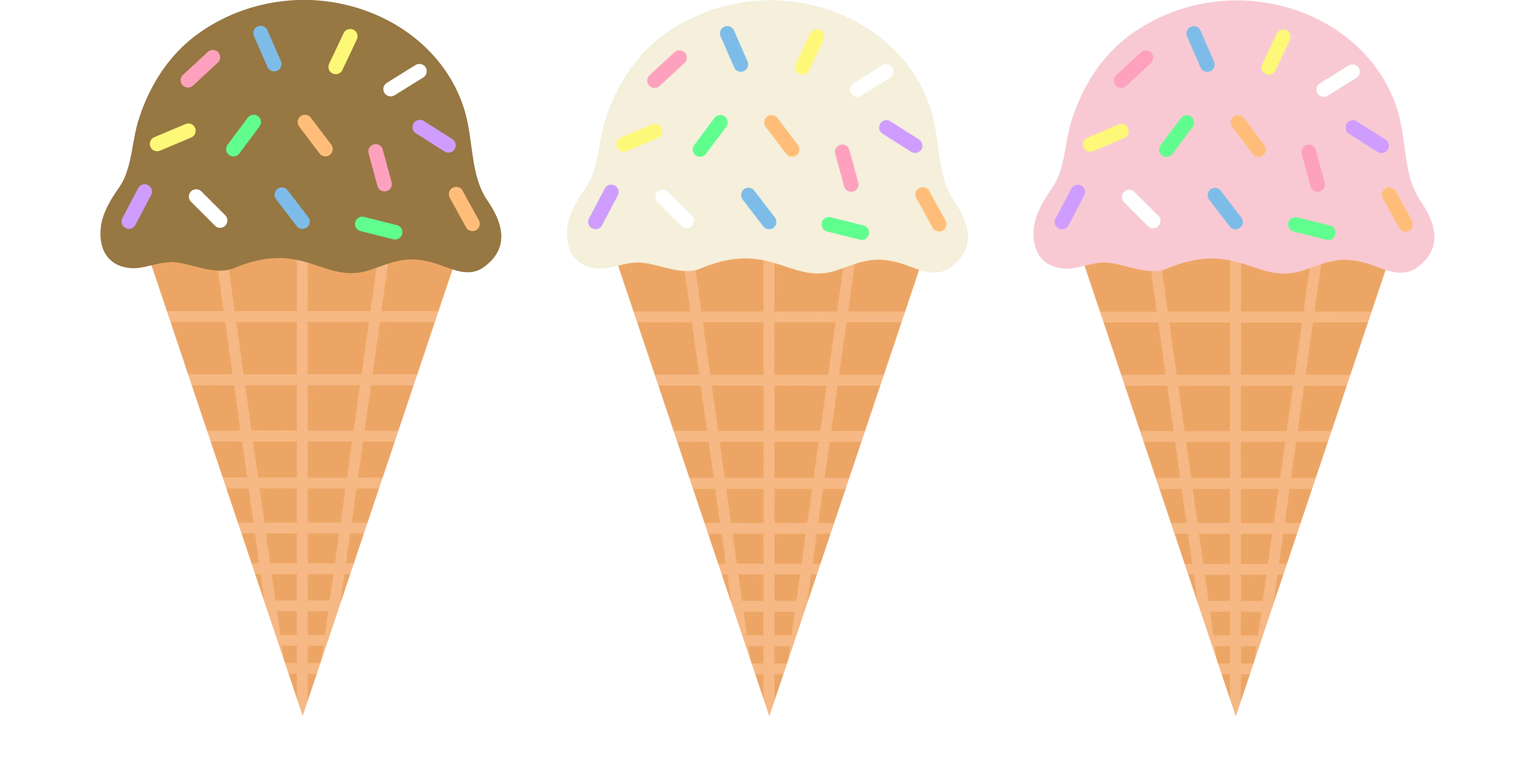 Three Ice Cream Cones with Colorful Sprinkles
