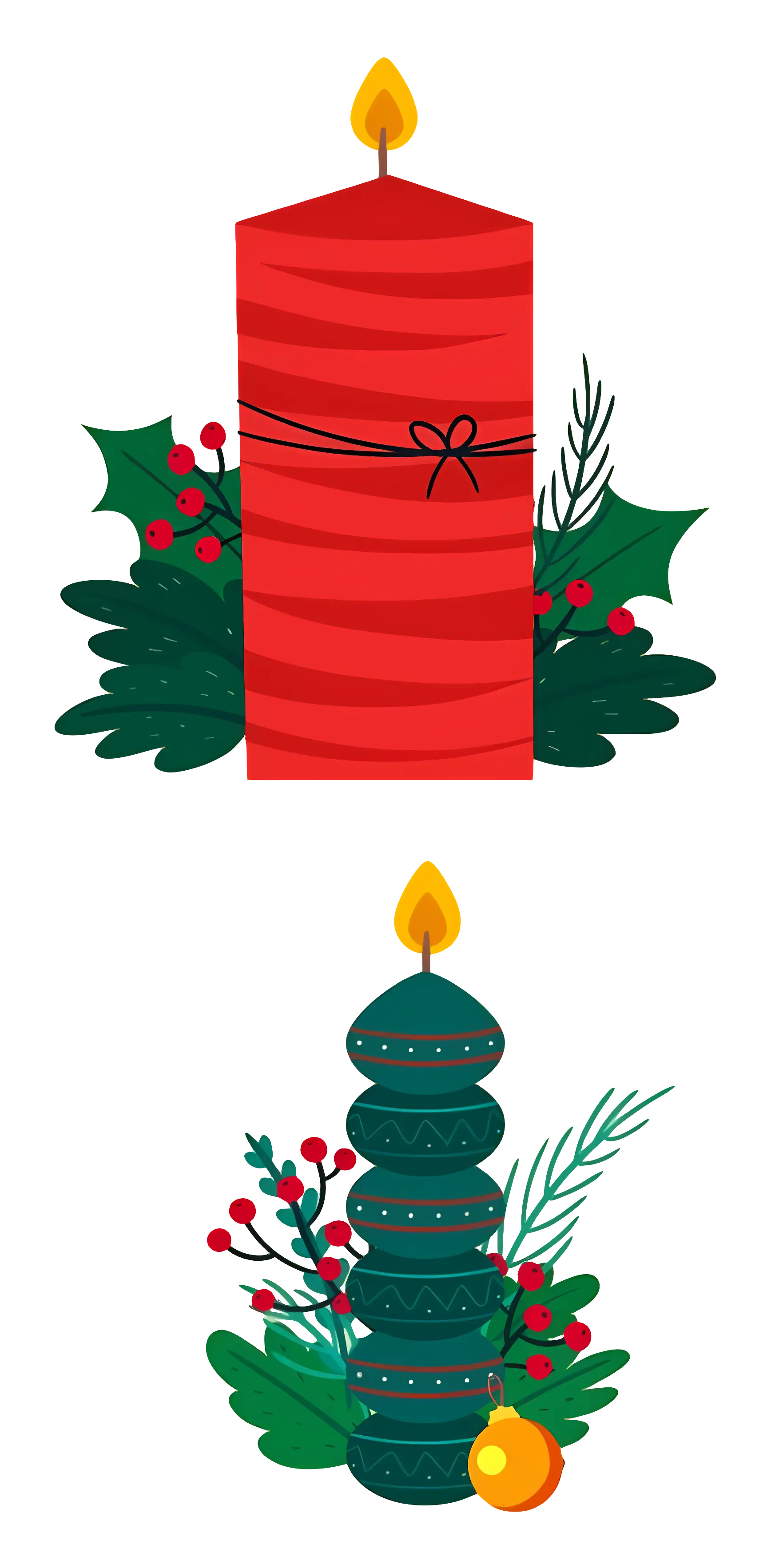 Red Candle with Holly and Berries for Christmas