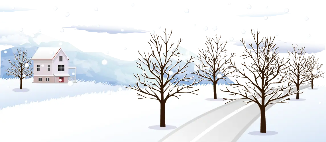 Winter Snowy Landscape with Bare Trees and House
