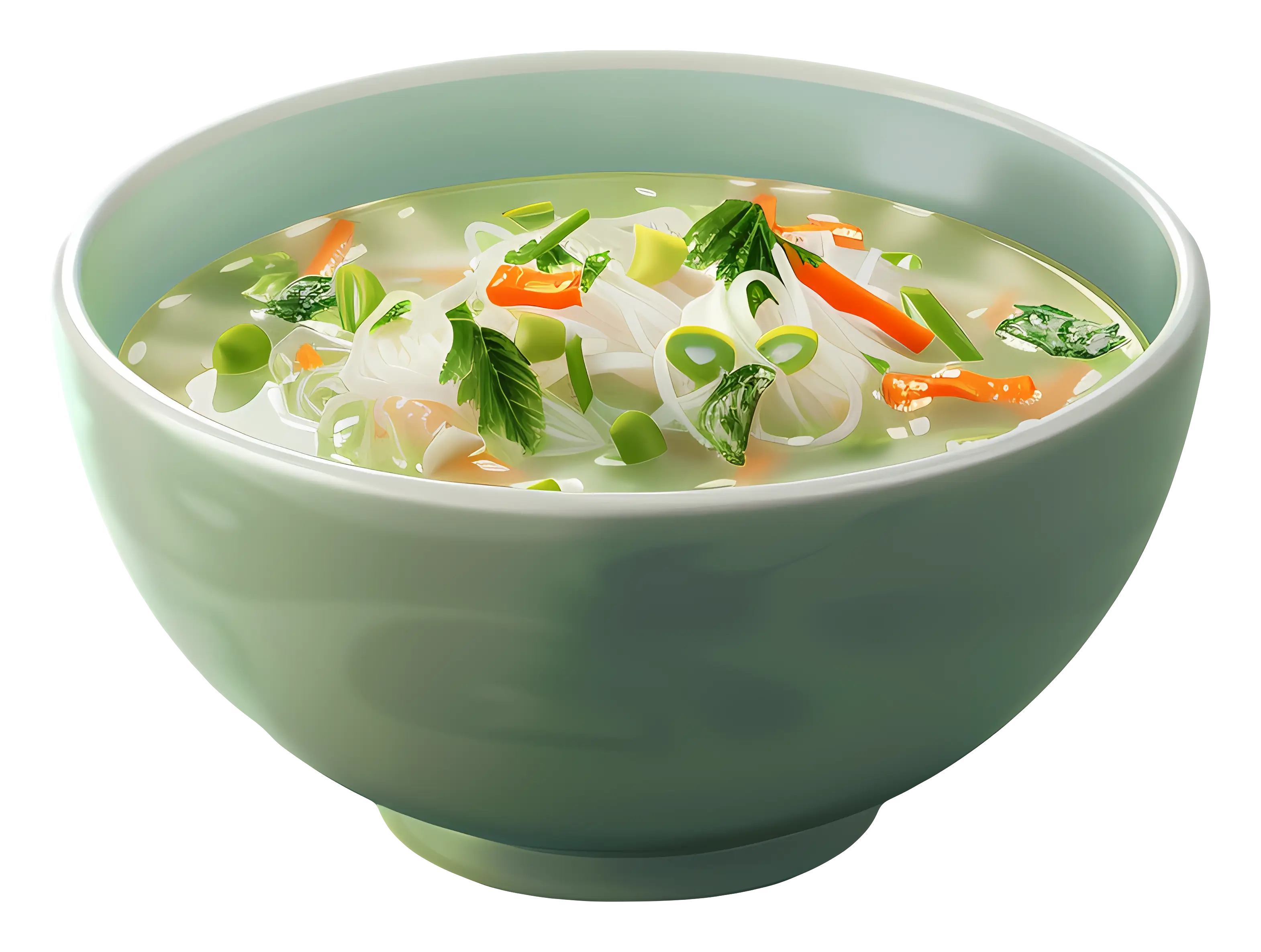Delicious Noodle Soup in Green Bowl