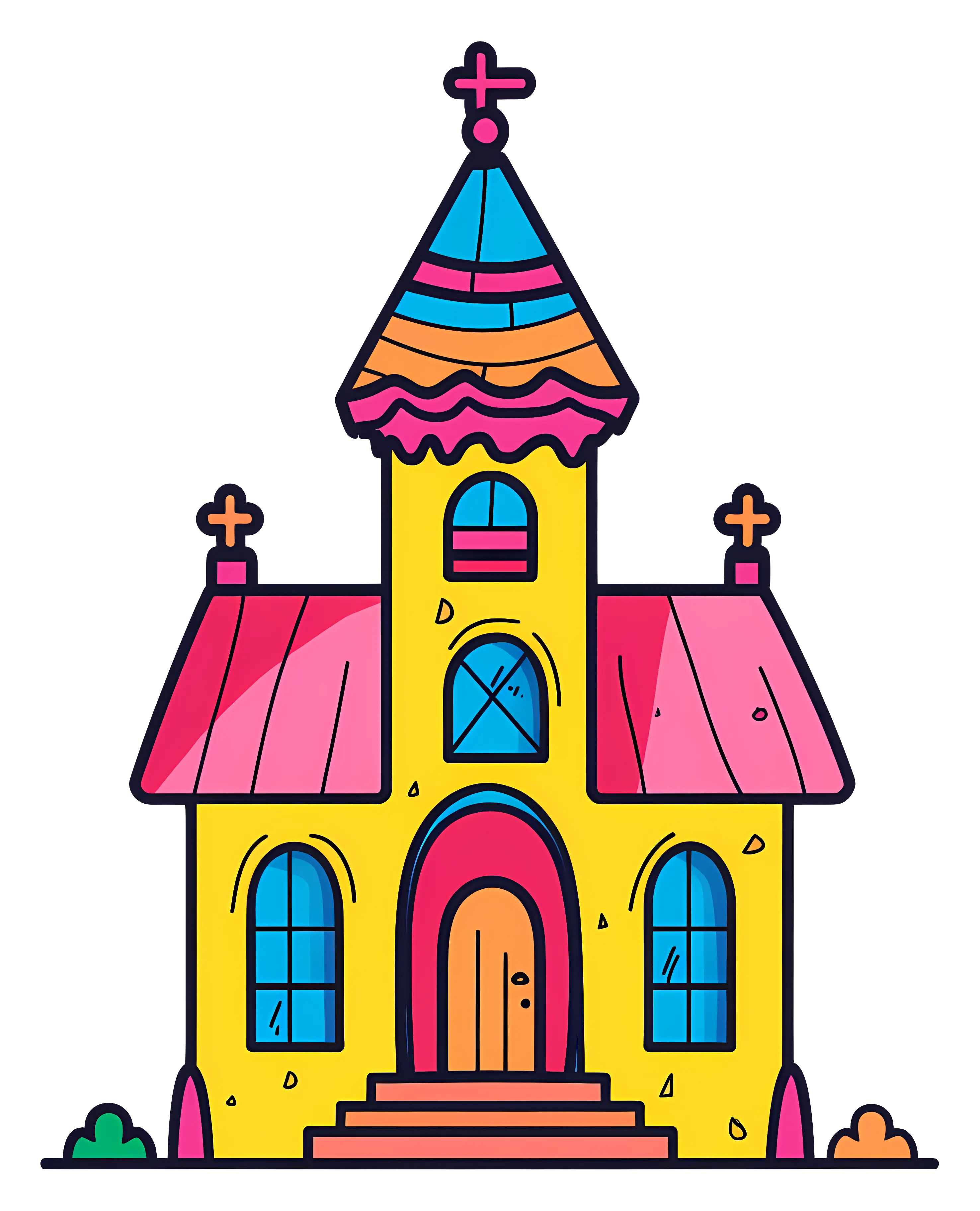 Colorful Cartoon House with Steeple