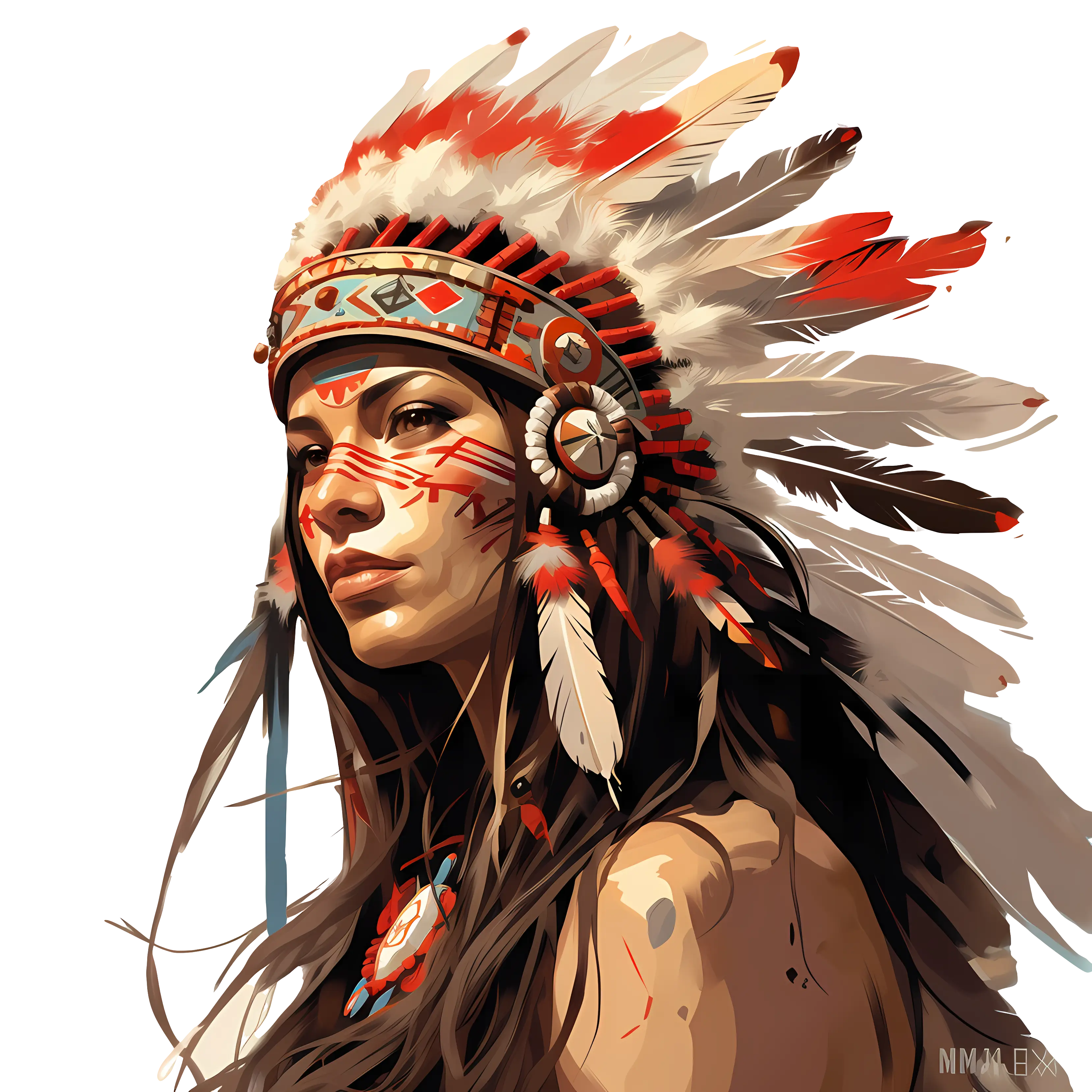 Tribal Woman with Feather Headdress