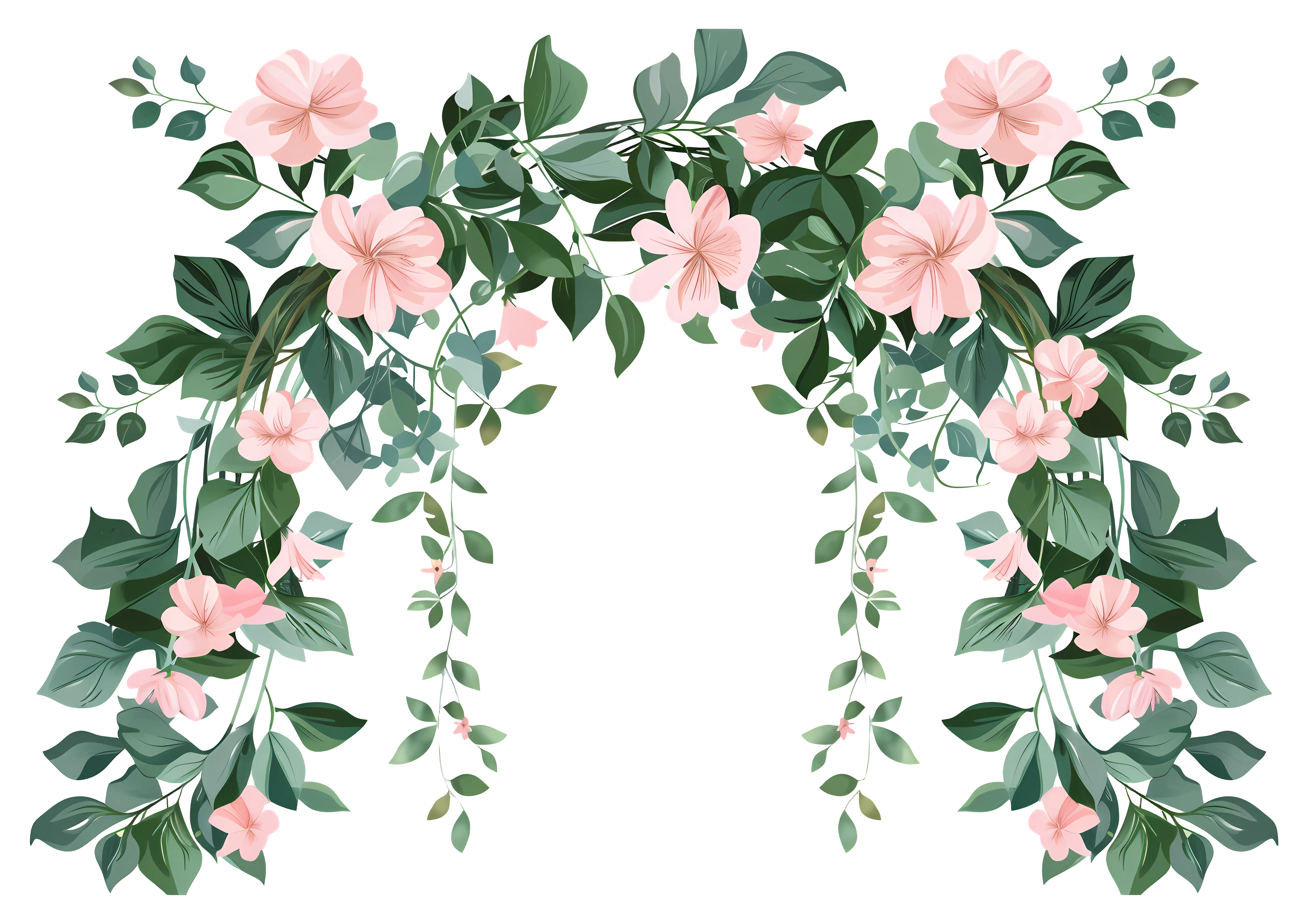 Floral Arch with Pink Flowers and Leaves