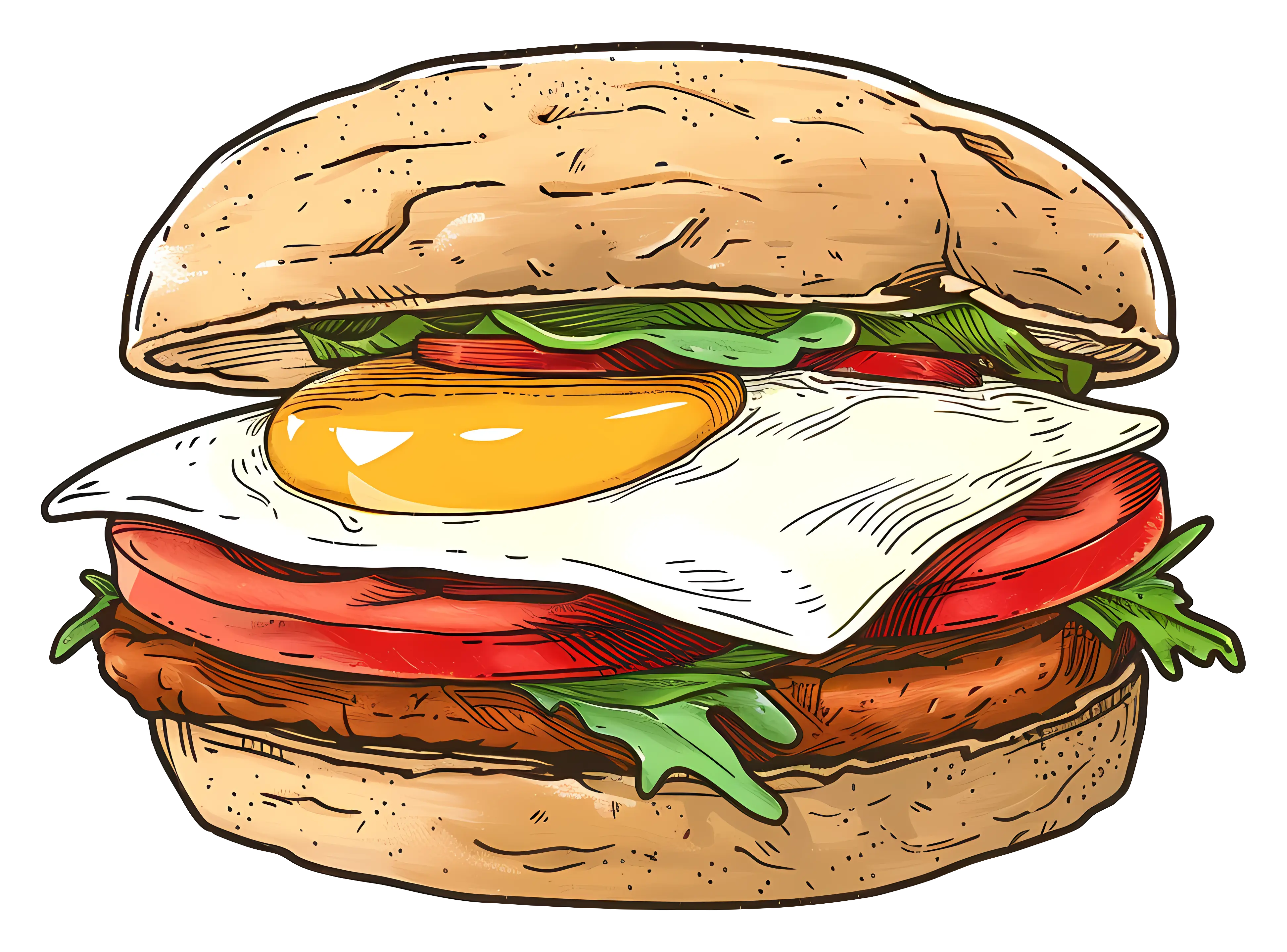 Burger with Fried Egg Topping and Fresh Ingredients
