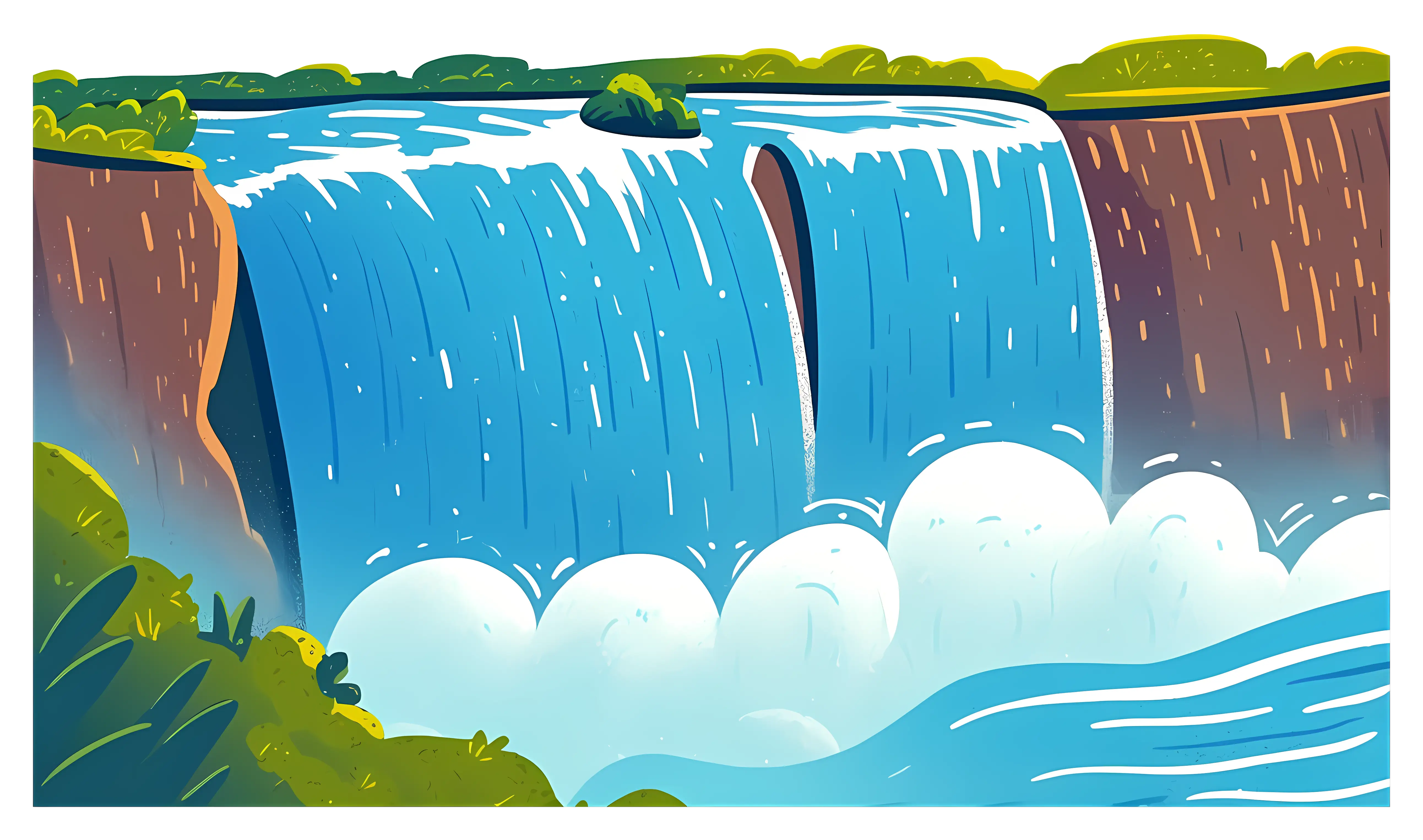 Cartoon Waterfall Illustration with Vibrant Colors