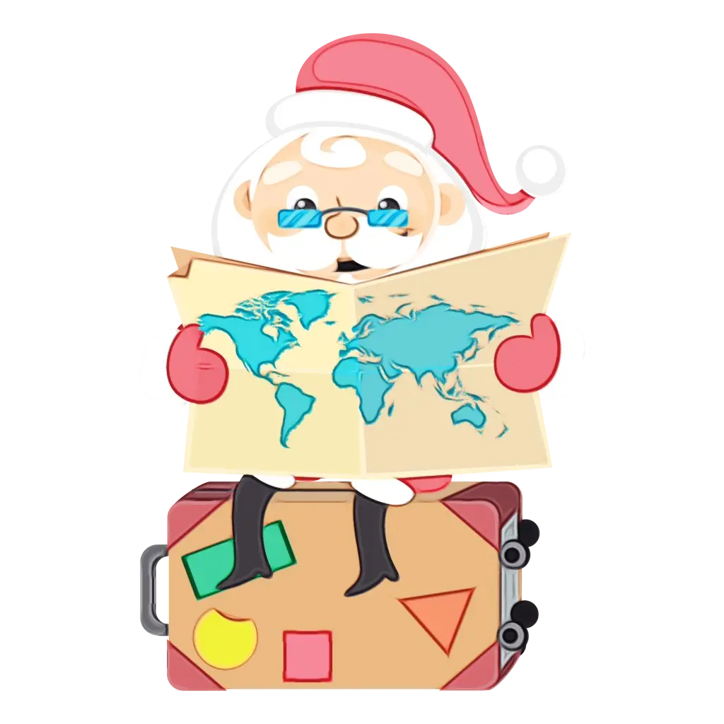 Santa Claus with Map and Suitcase