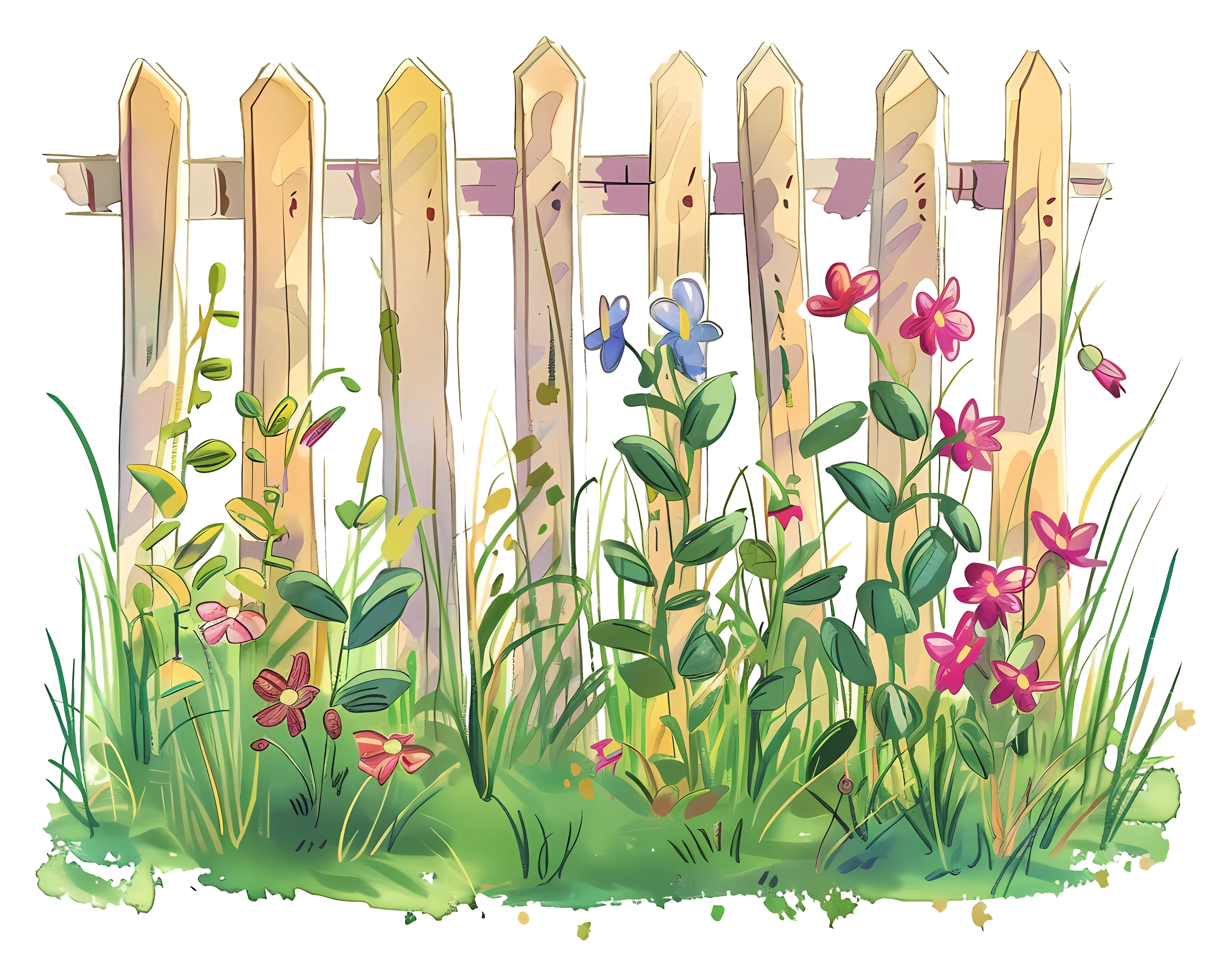 Floral Garden Scene with Wooden Fence
