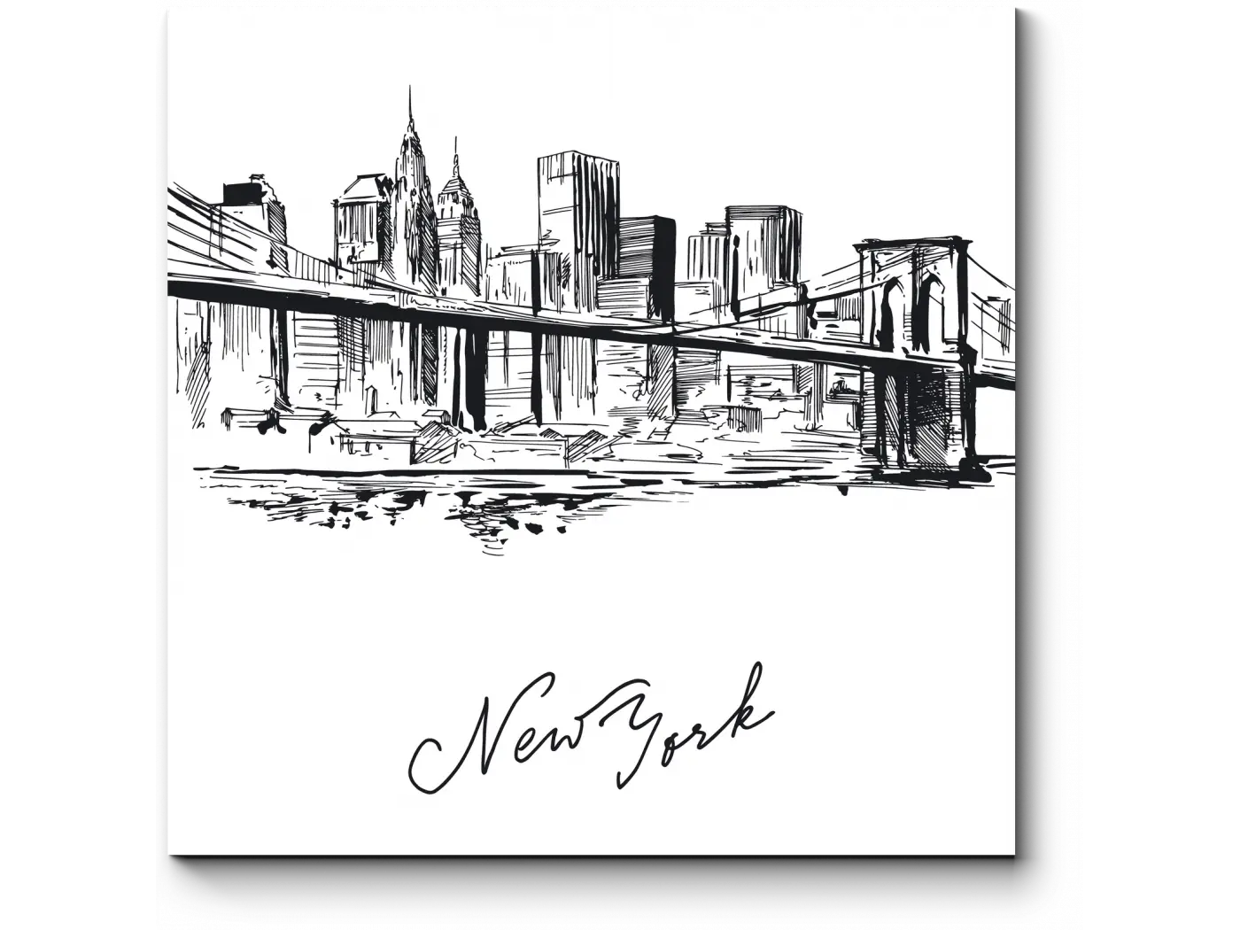 Sketch of New York Skyline with Bridge