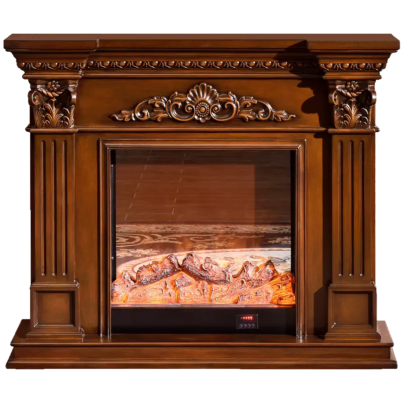 Wooden Fireplace with Carvings