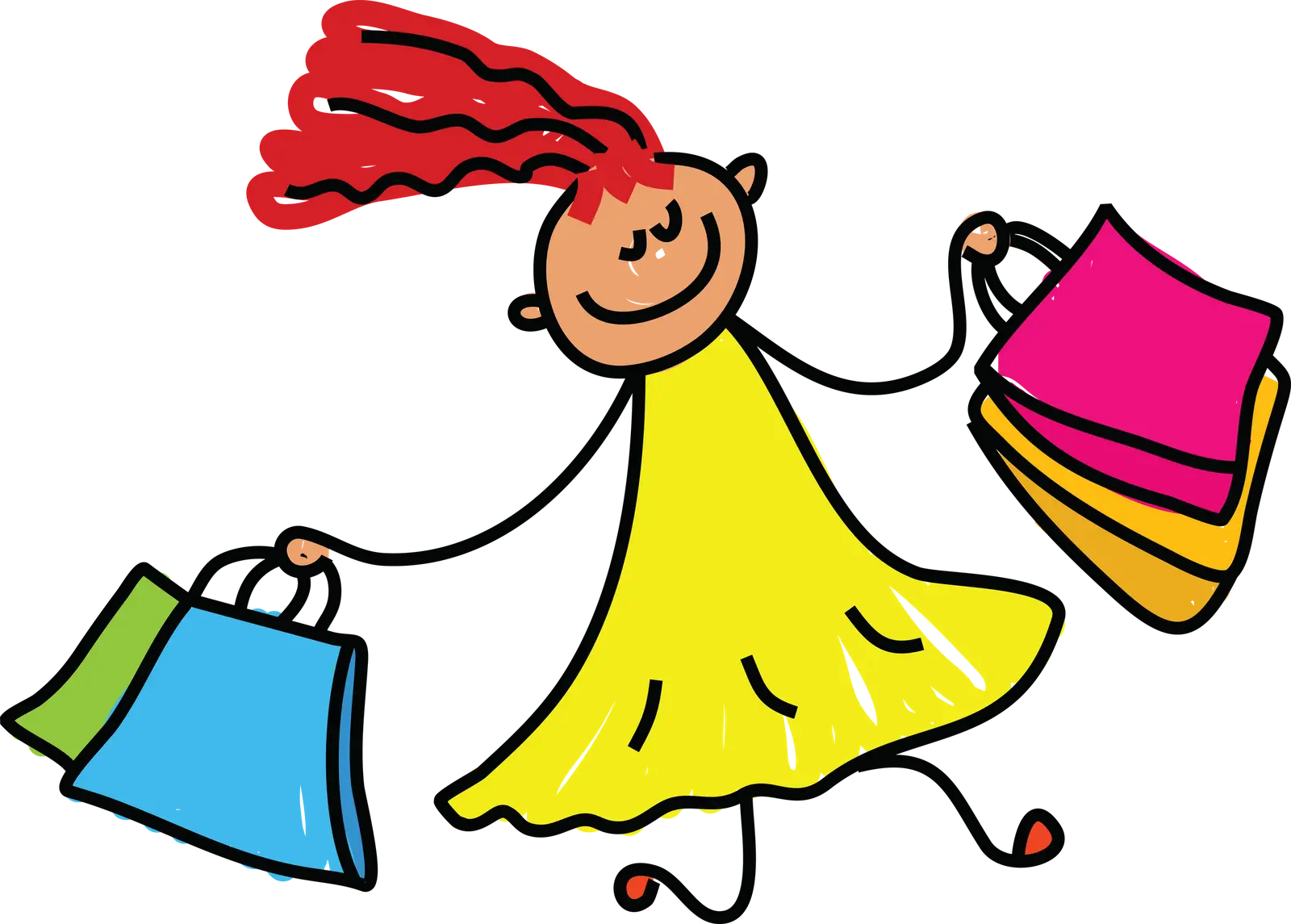 Happy Cartoon Girl with Shopping Bags